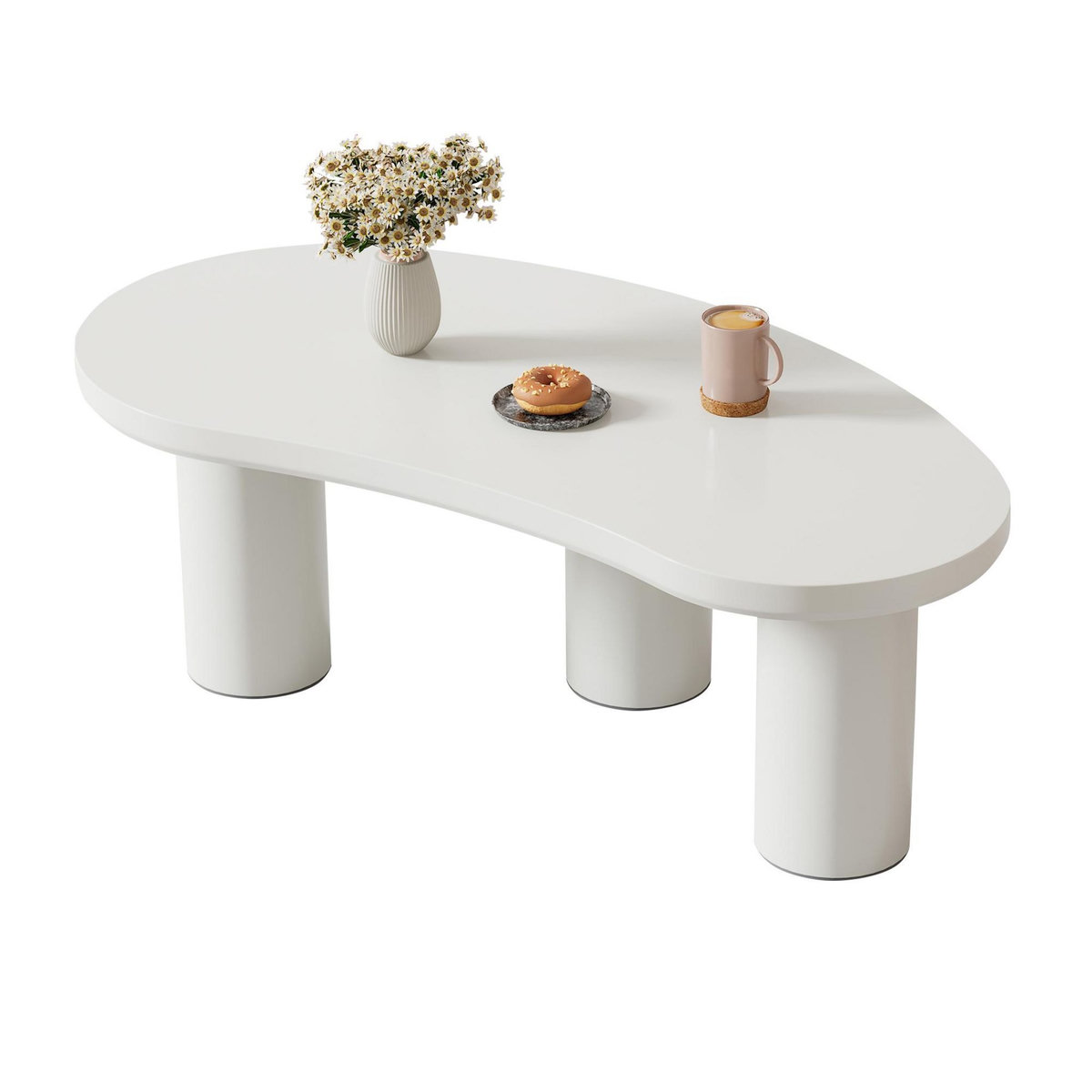 MERAX Table Basse Forme Irrégulière En Demi-lune Blanc