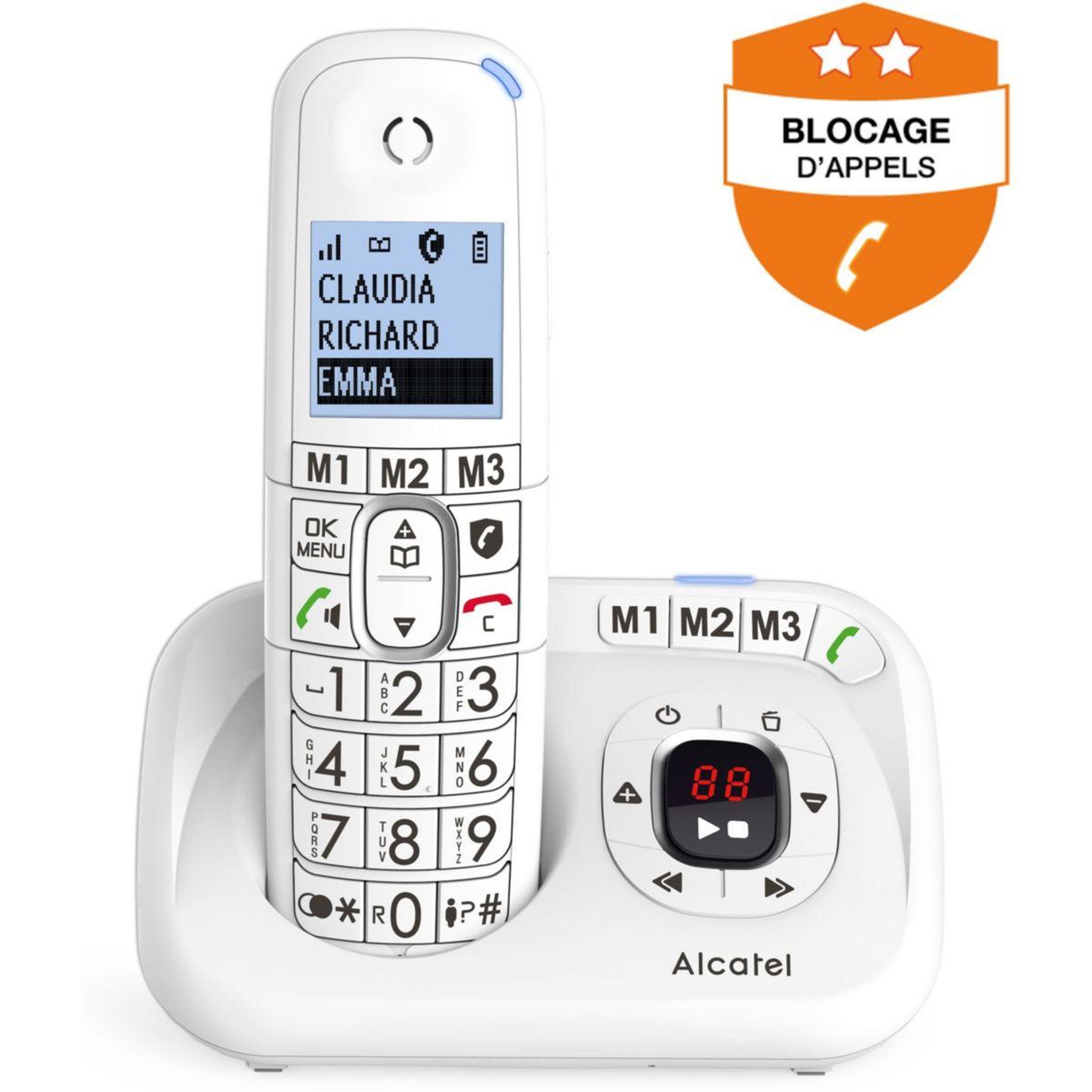 Voir la diapositive 2 : Alcatel Téléphone sans fil xl785 voice blanc