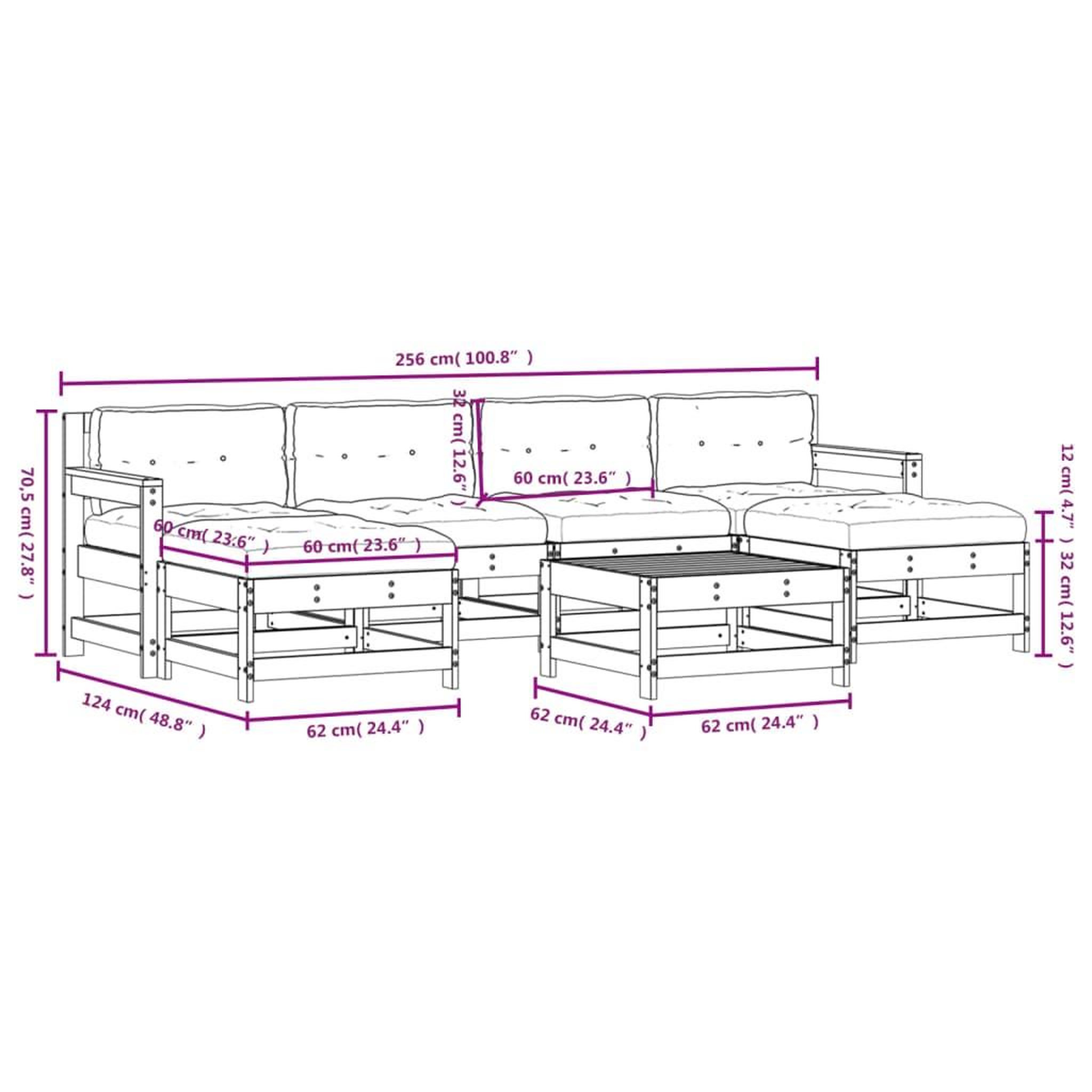 Voir la diapositive 6 : VIDAXL Salon de jardin 7 pcs avec coussins blanc bois massif