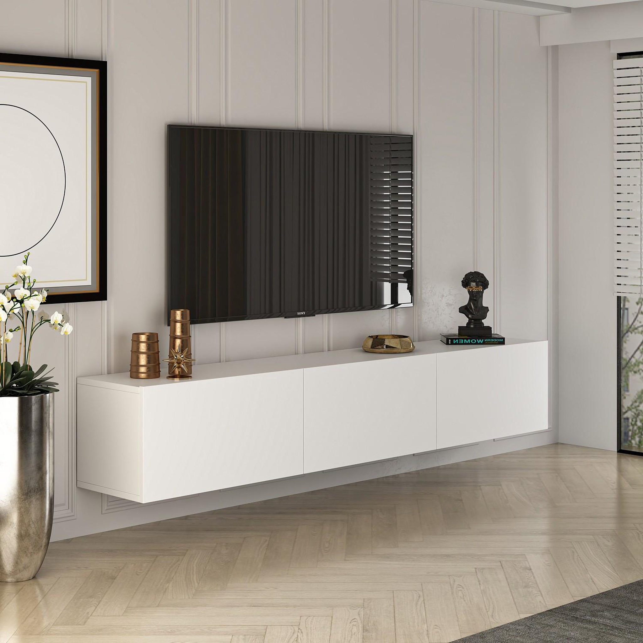 Voir la diapositive 3 : Habitat et Jardin Meuble tv en bois  west  150 x 32 x 30 cm - blanc