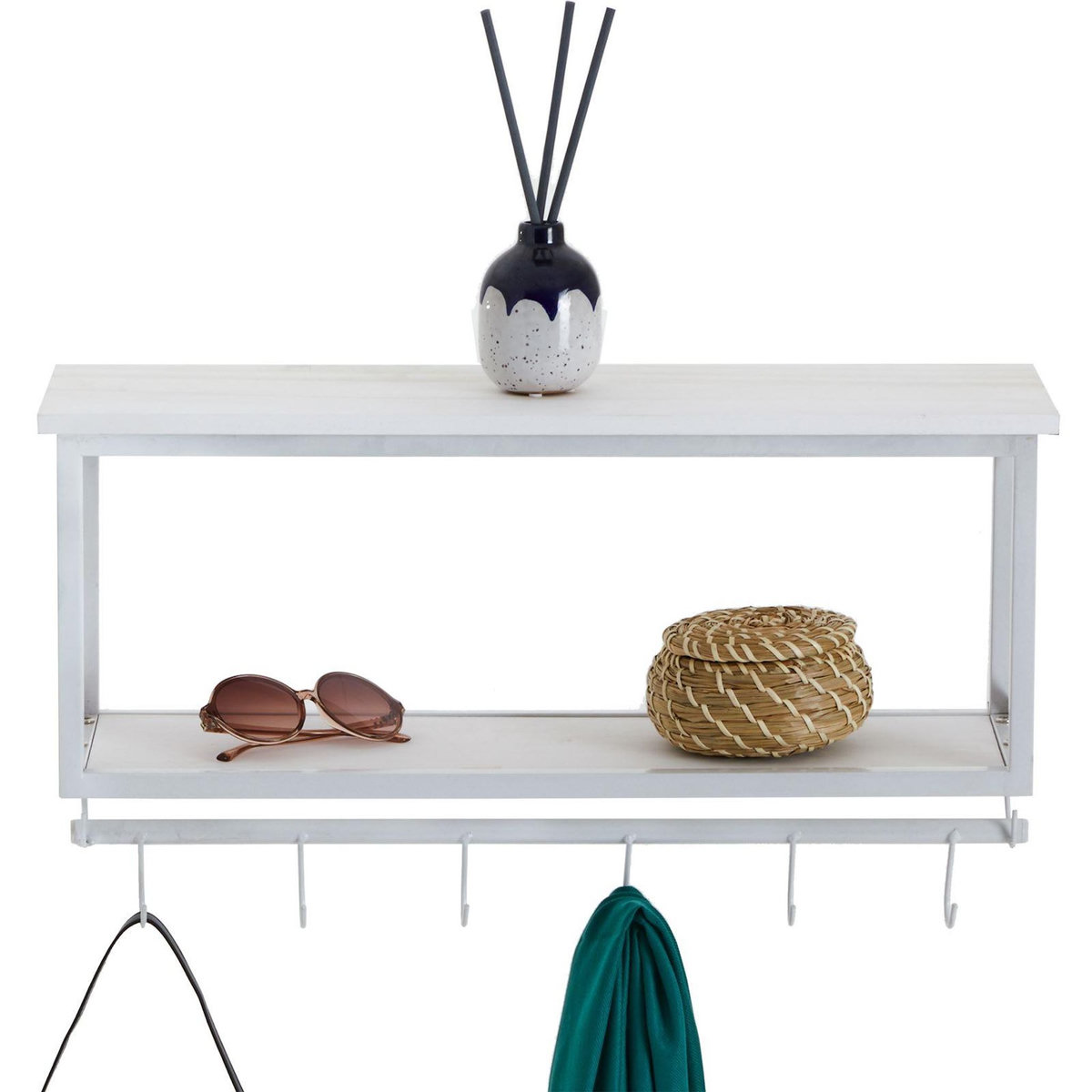 IDIMEX Porte-manteaux mural ARMANDO, avec 2 étagères en bois et cadre en métal