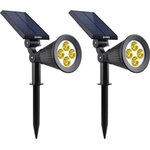 LUMI JARDIN Lot de 2 projecteurs solaires a LED Spiky - LUMI JARDIN - 200 Lumens - Blanc chaud - Etanche - 34 cm