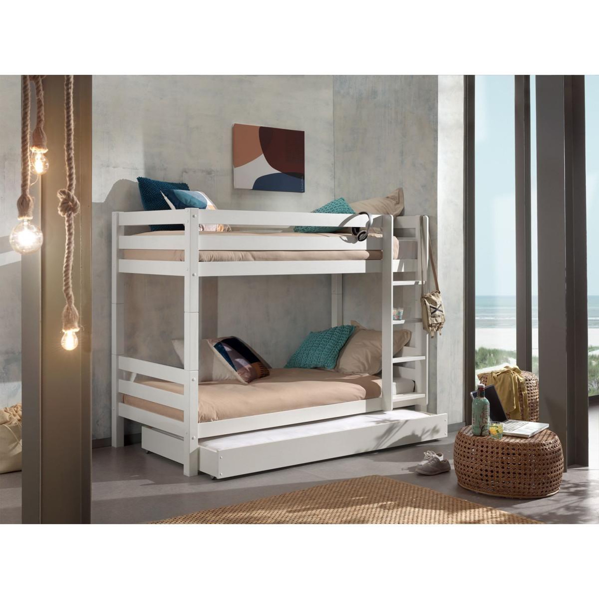 Voir la diapositive 4 : Paris Prix Pack - lit superposé enfant & tiroir  pino  161cm blanc