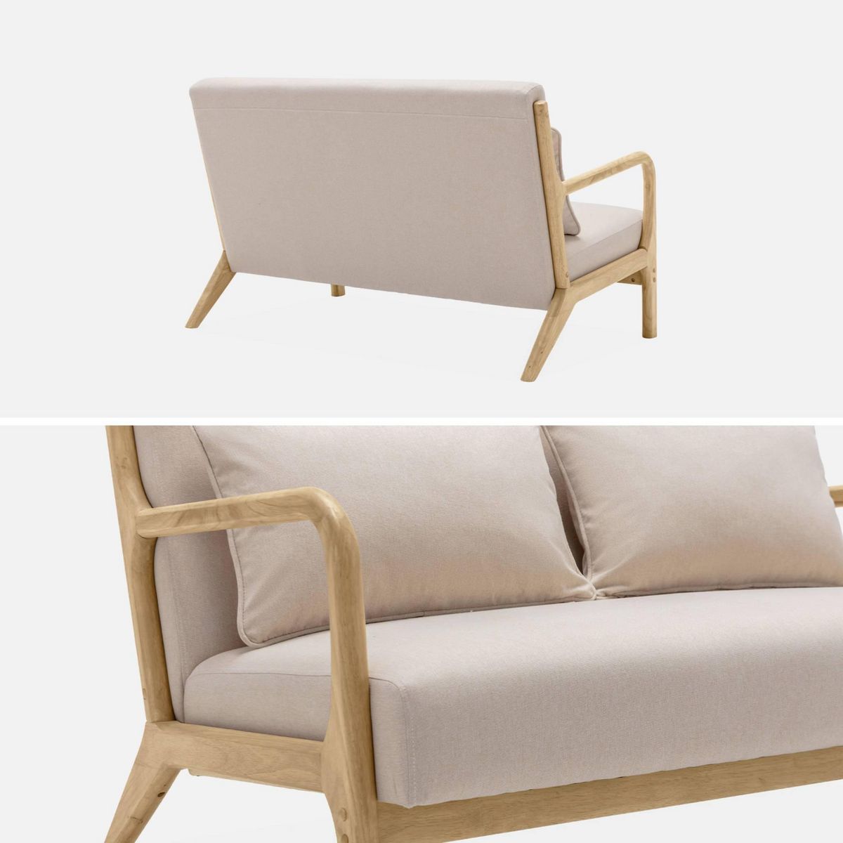 SWEEEK Banquette 2 places scandinave en bois et tissu beige. Lorens. L 124 x P 83 x H 77cm