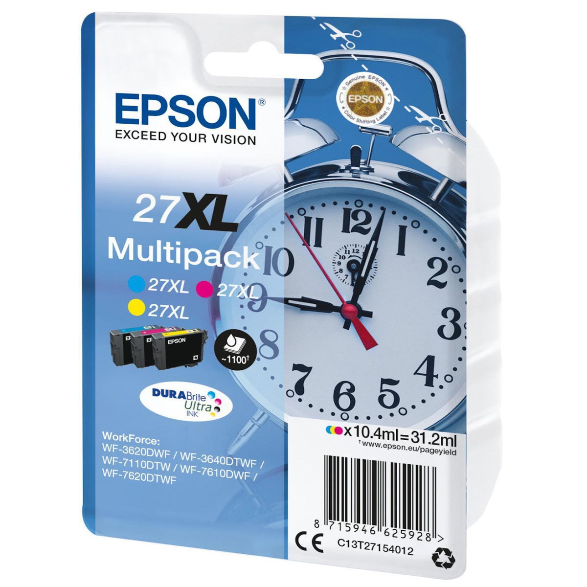 Epson Cartouche d'encre Pack Multipack 3 Originales T2715 Couleurs (CMY) - C13T27154010