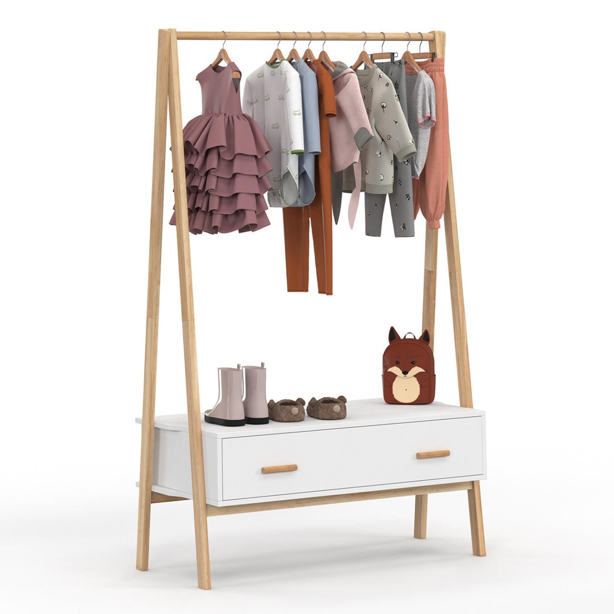 ID MARKET Portant enfant tipi leon 130 cm avec 1 porte blanc et bois