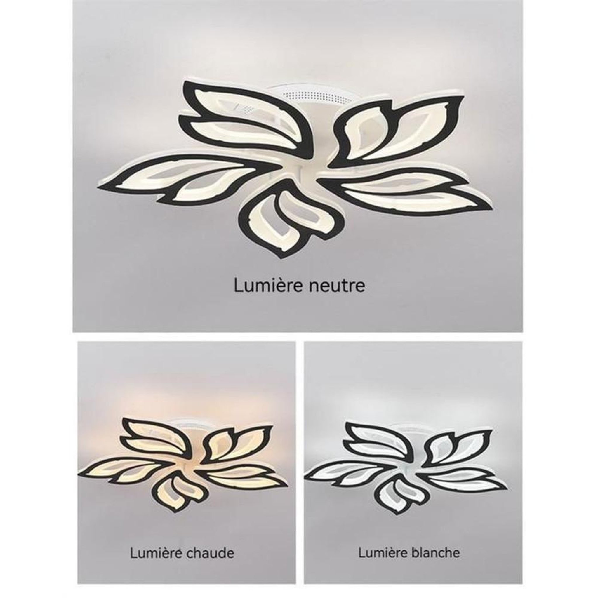Voir la diapositive 2 : Lampe plafond LED à encastrer design floral ultra-plat 60 cm, diffuseur acrylique blanc laiteux, dimmable avec télécommande