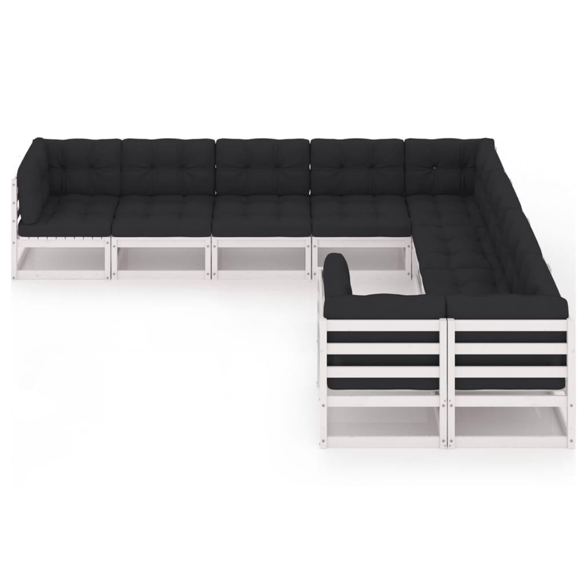 Voir la diapositive 2 : VIDAXL Salon de jardin 9 pcs avec coussins Blanc Bois de pin massif