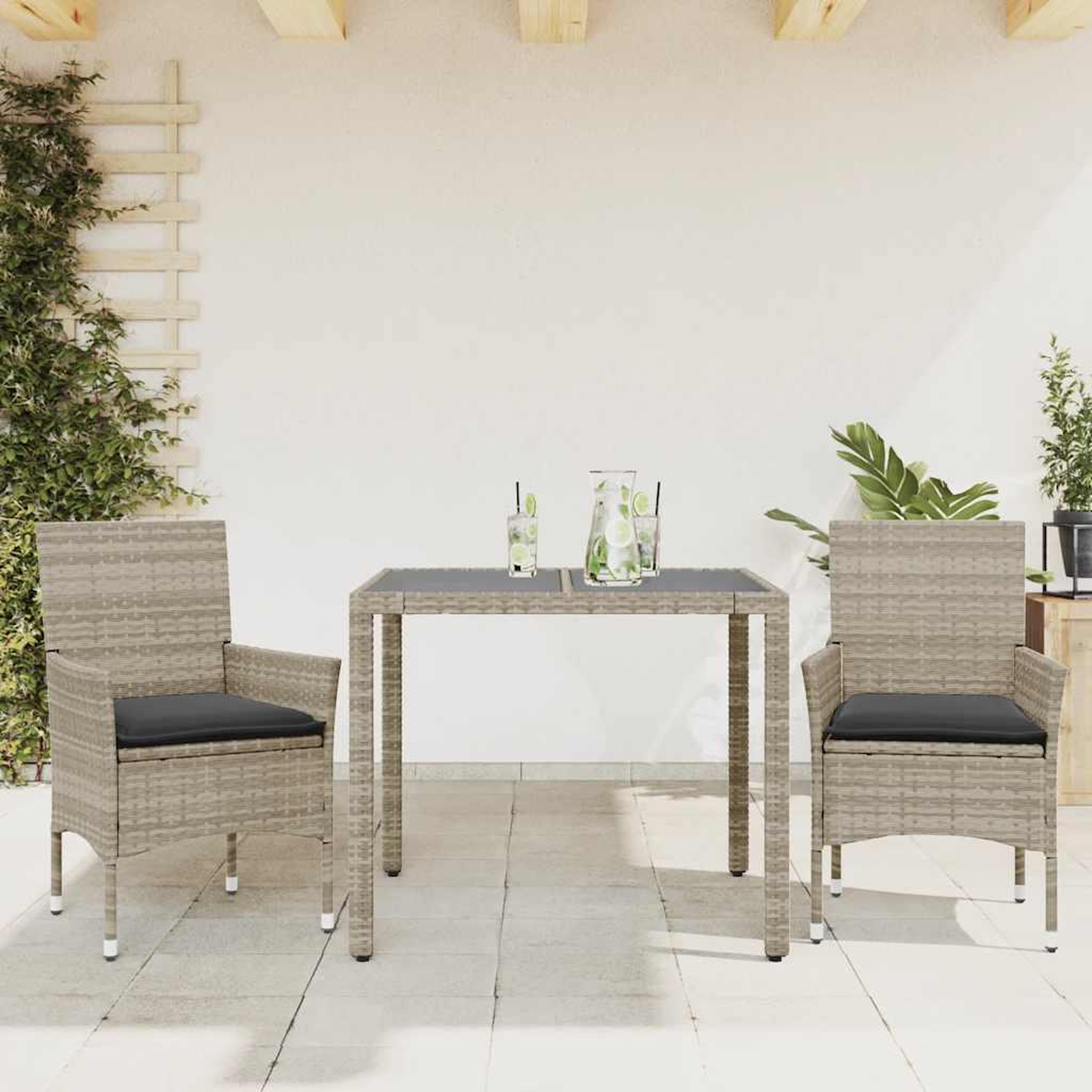 VIDAXL Ensemble a manger de jardin avec coussins 3 pcs rotin et verre