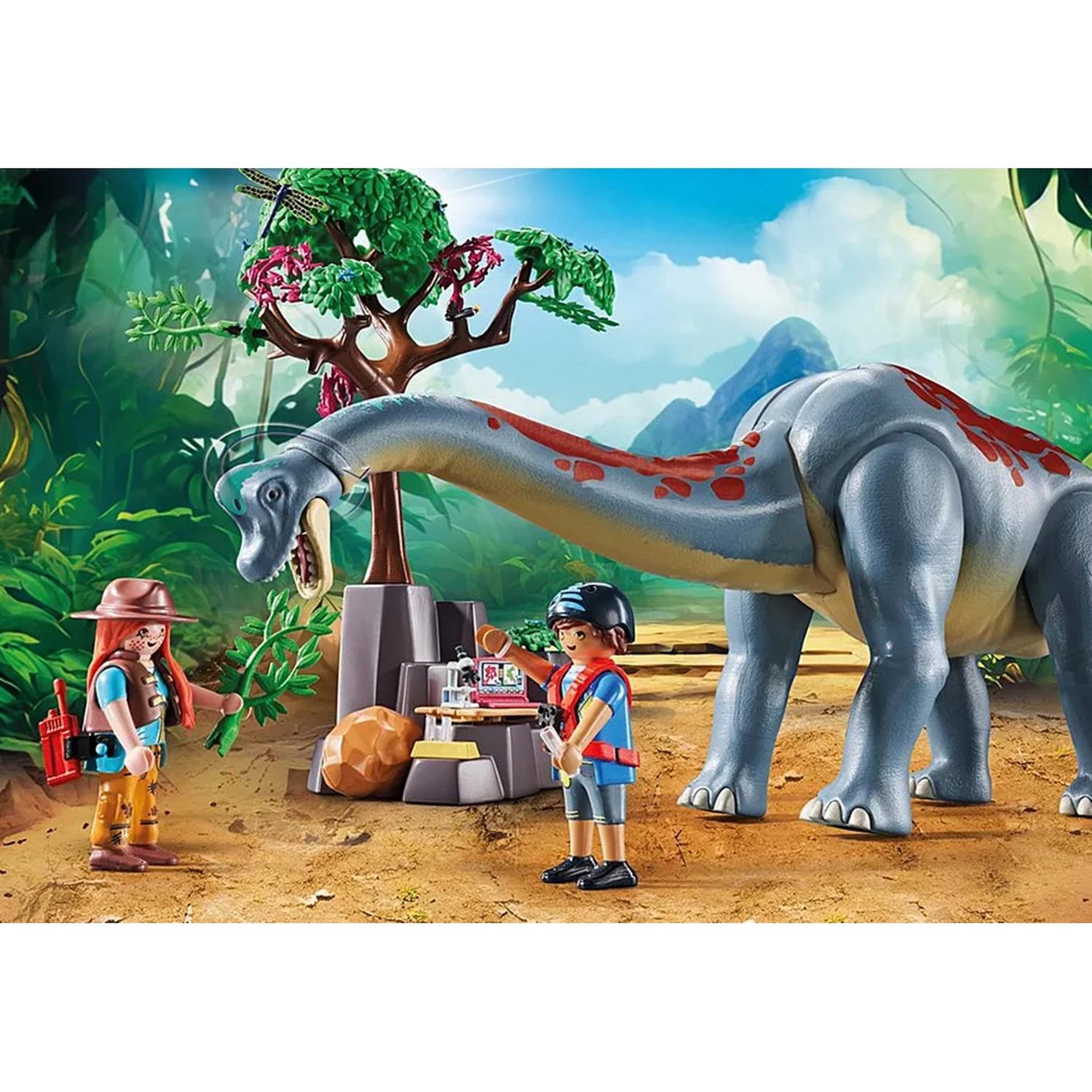 Voir la diapositive 4 : PLAYMOBIL Brachiosaure avec explorateurs et aéroglisseur