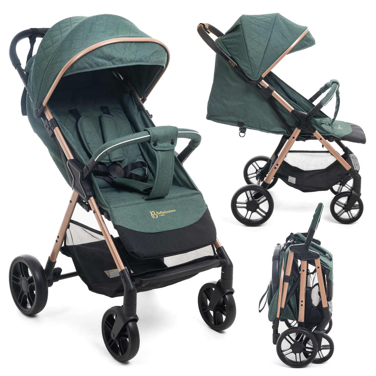 BEBELISSIMO Poussette Bébé Canne Ultra Compacte – Légère – Pliage à Une Main – Noix - vert