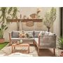 Voir la diapositive 2 : BEST MOBILIER Papua - salon bas de jardin 5 places - bois, corde et coussins gris