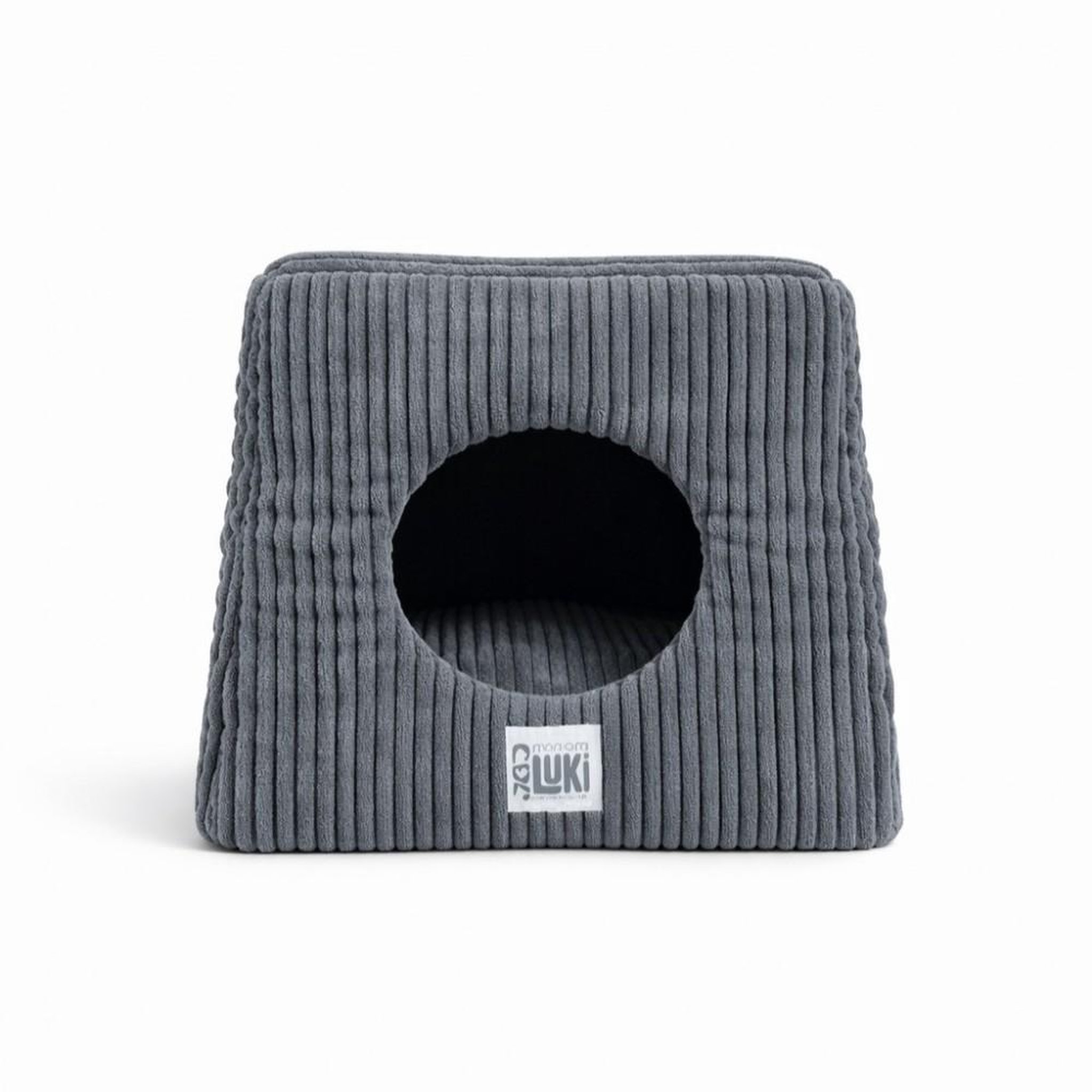 MON AMI LUKI Refuge forme cube antiderapant velours cotele pour chien et chat. Coloris disponibles : Gris