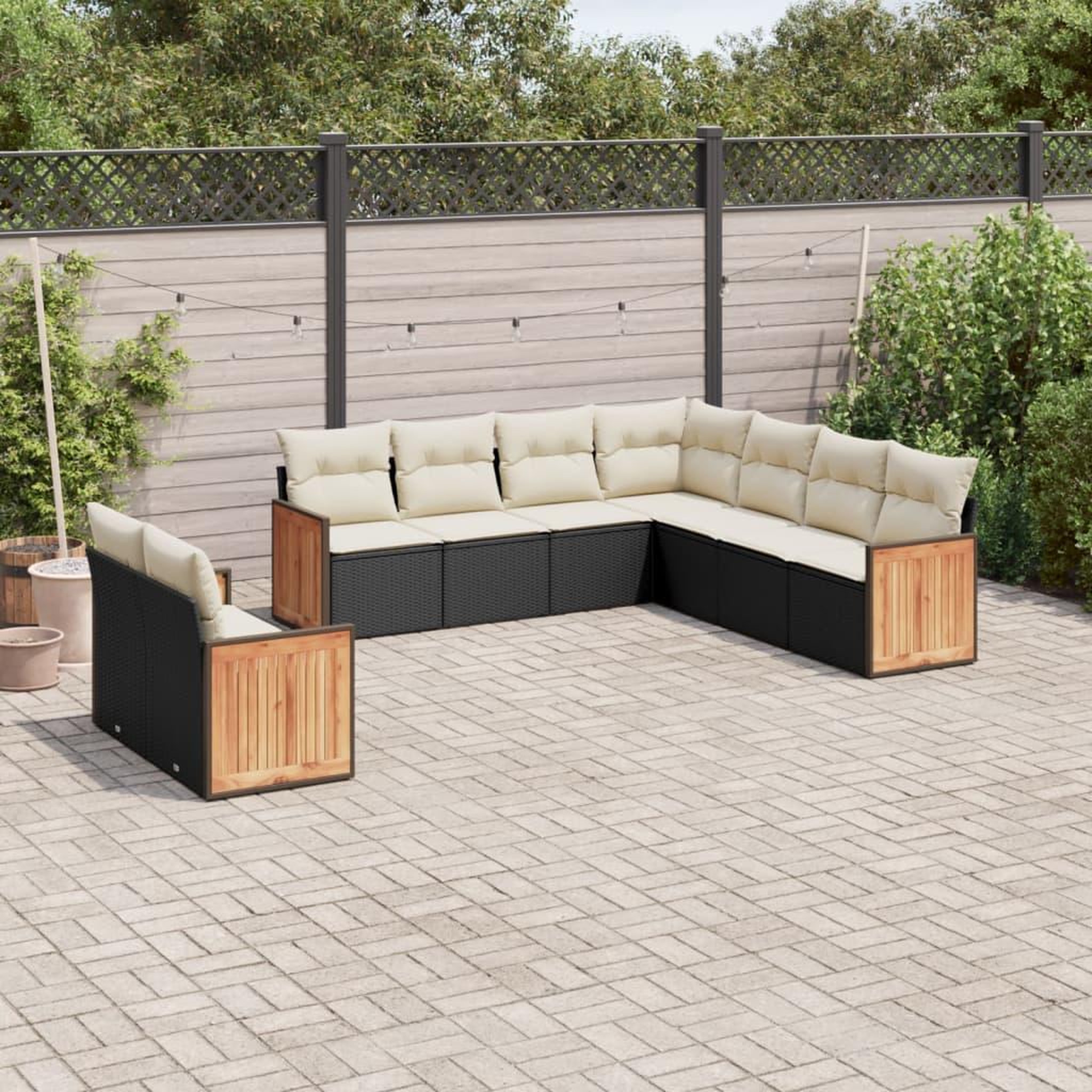 VIDAXL Salon de jardin 9 pcs avec coussins noir resine tressee