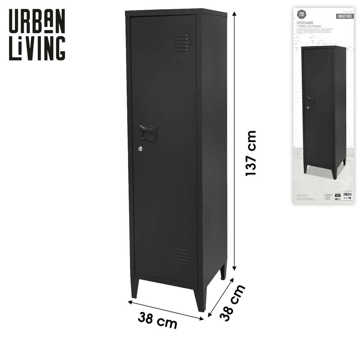 DIVERS Vestiaire 1 porte Industriel Black en métal - Noir