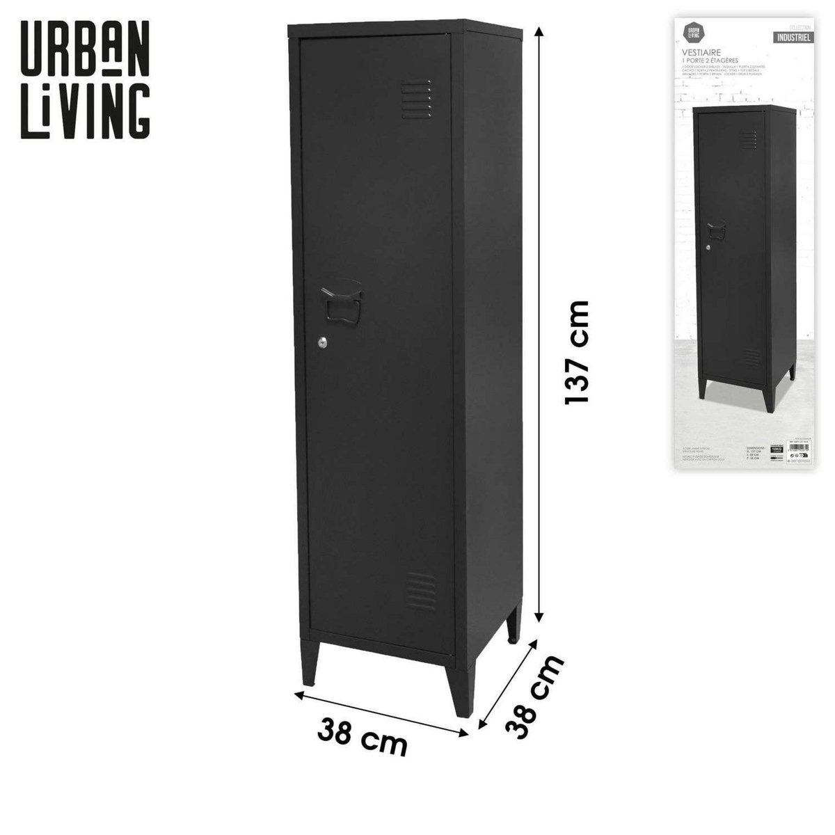 DIVERS Vestiaire 1 porte Industriel Black en métal - Noir