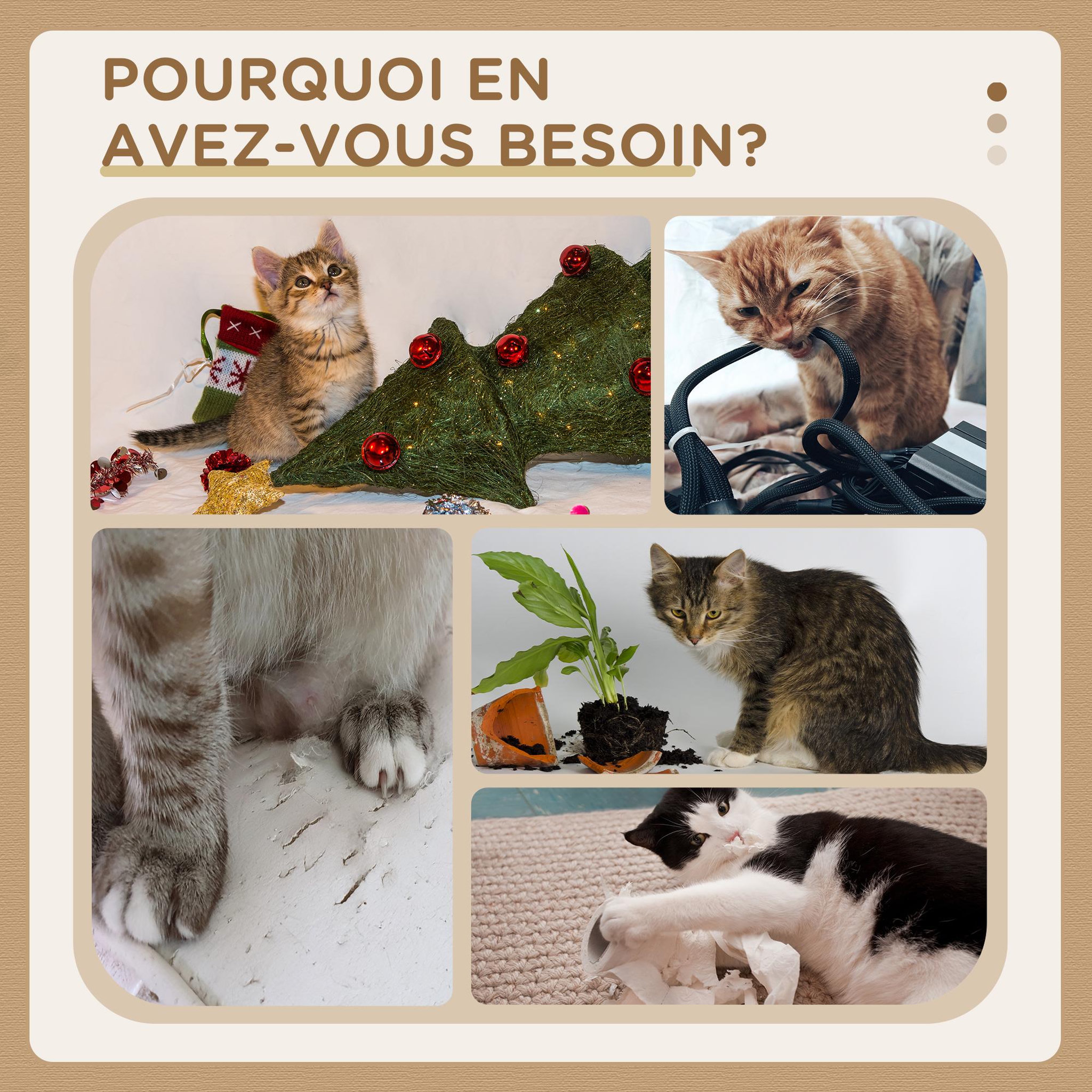 Voir la diapositive 6 : PAWHUT Arbre à chat 2 griffoirs jute naturelle panier jeu 2 boules suspendues avec clochettes peluche grise