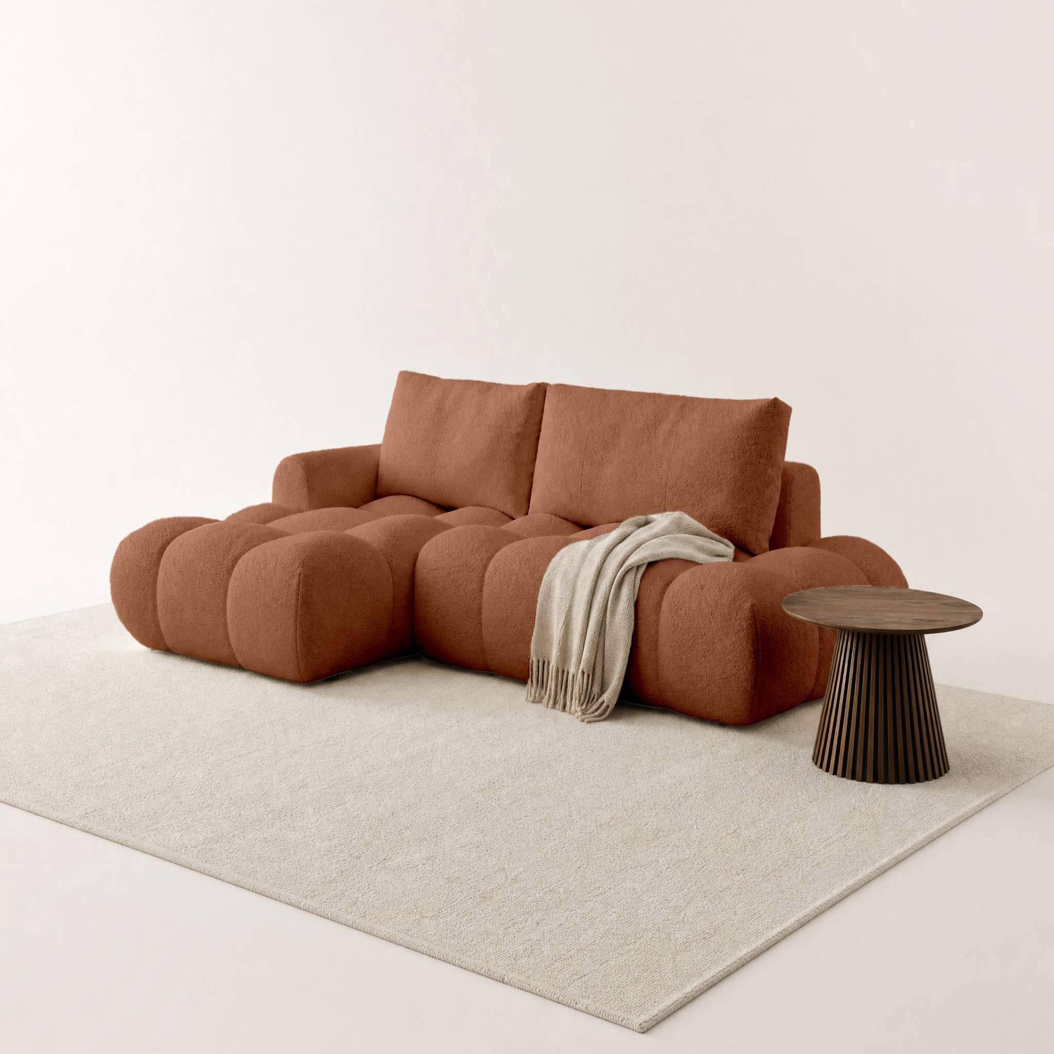 Voir la diapositive 2 : BEST MOBILIER Yulin - canapé d'angle ouvert gauche 4 places convertible avec coffre en tissu bouclette