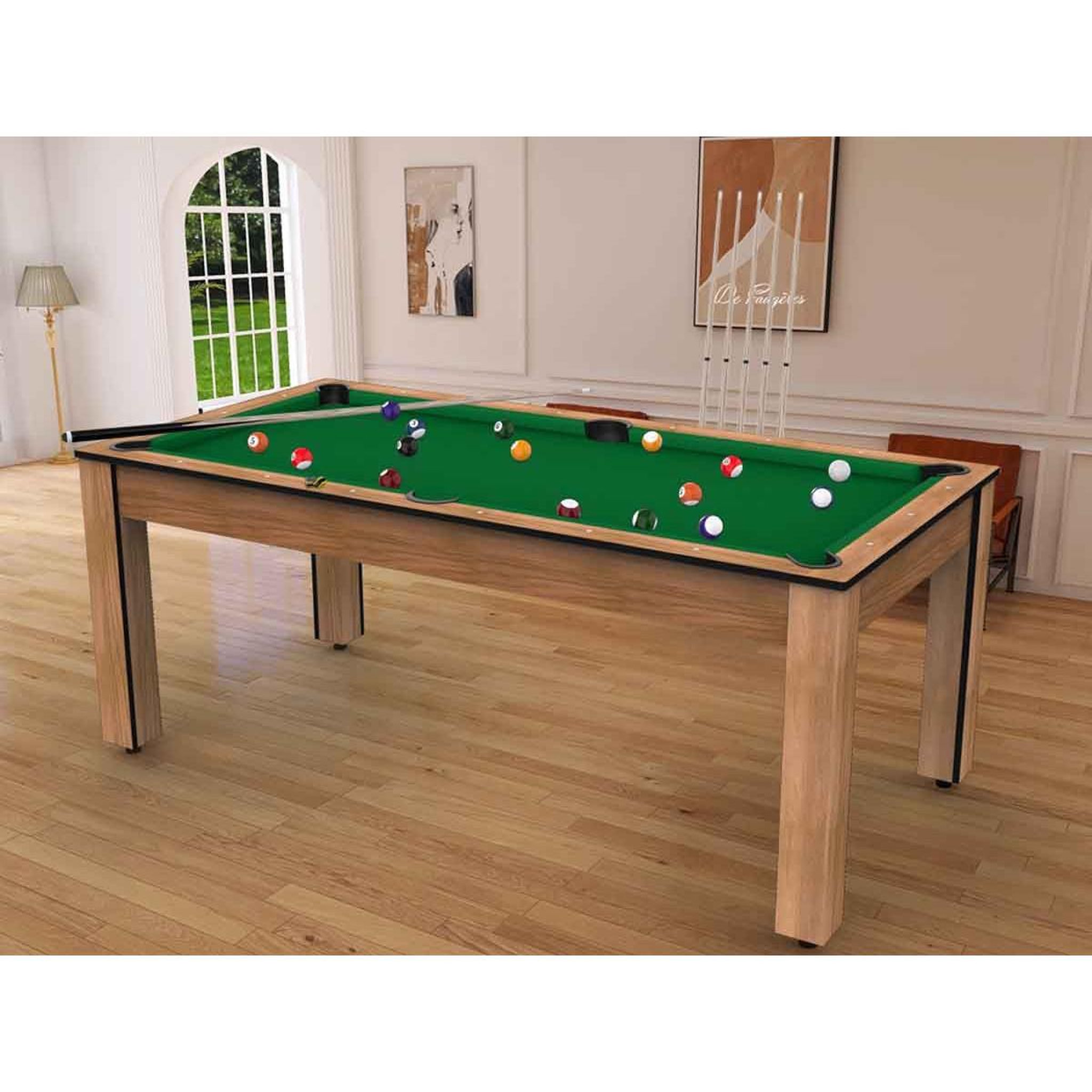 Voir la diapositive 4 : DE FAUGERES Table de Billard Convertible  Oregon  213cm Hêtre & Vert