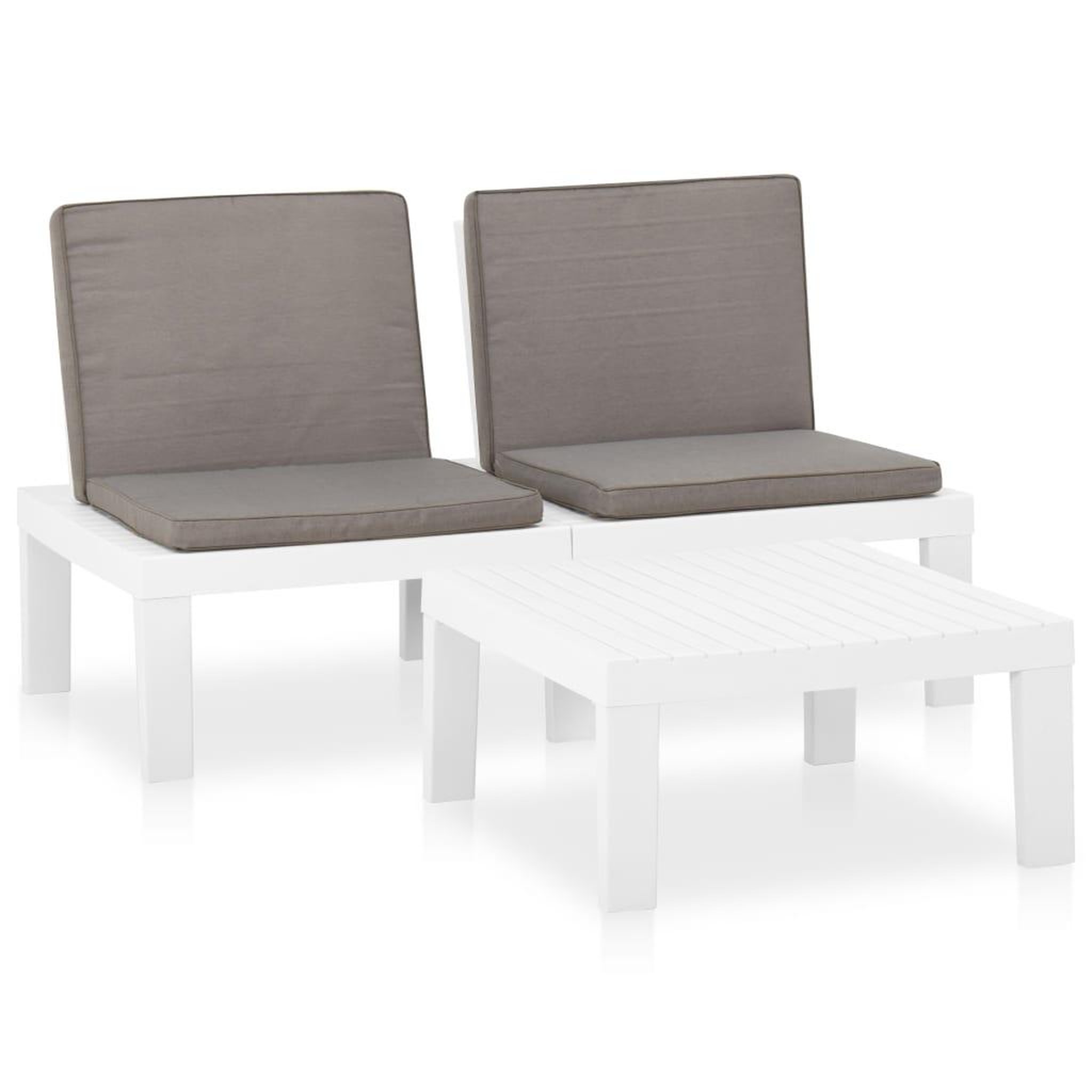 Voir la diapositive 2 : VIDAXL Salon de jardin 2 pcs avec coussins Plastique Blanc