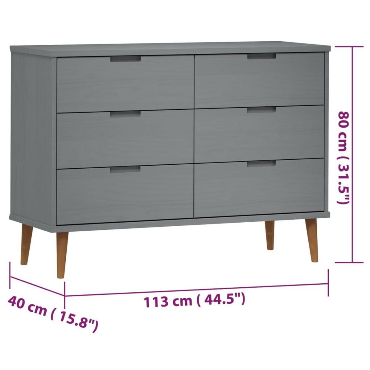 VIDAXL Commode MOLDE Gris 113x40x80 cm Bois de pin massif