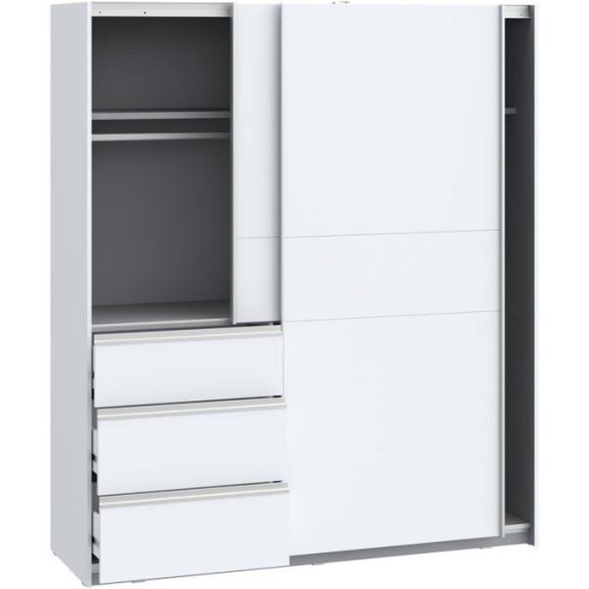 Voir la diapositive 5 : MARKET24 Armoire - 2 portes coulissantes 3 tiroirs - Décor Blanc - L170 x P61 x H200 cm - WINN 2