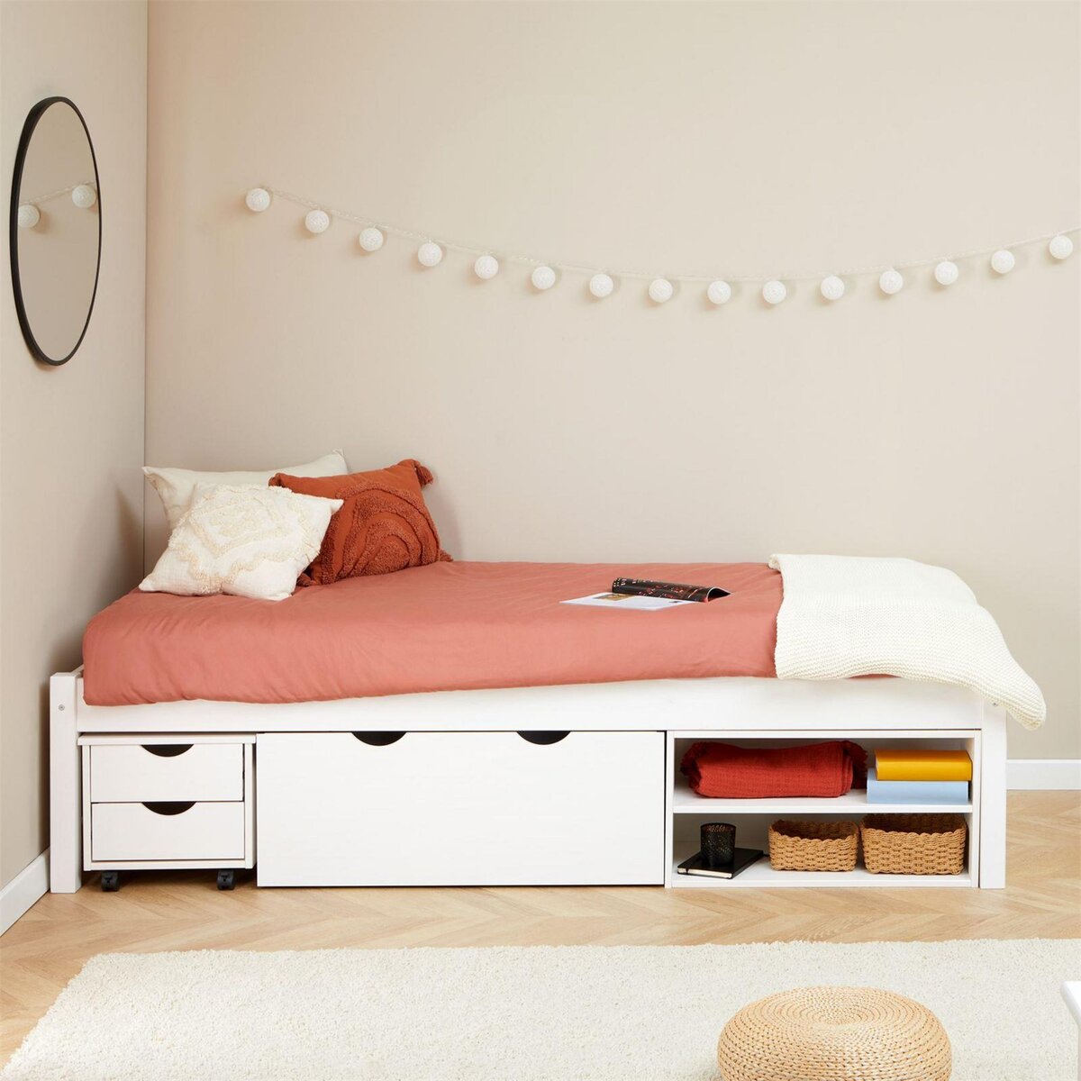 IDIMEX Lit fonctionnel SABRINA 90x190 cm, en pin massif