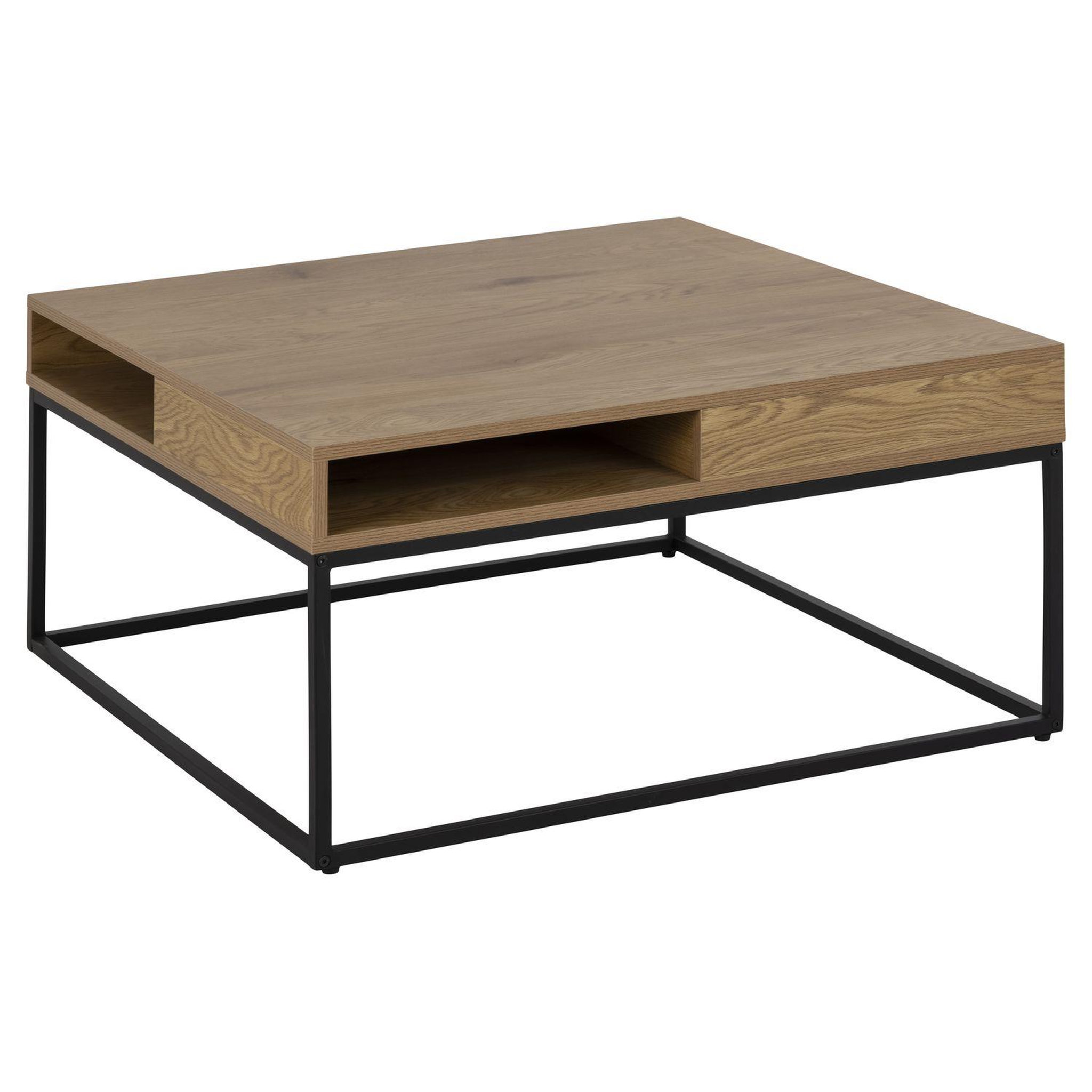 TOILINUX Table basse 2 niches ouvertes en métal et mdf - marron et noir