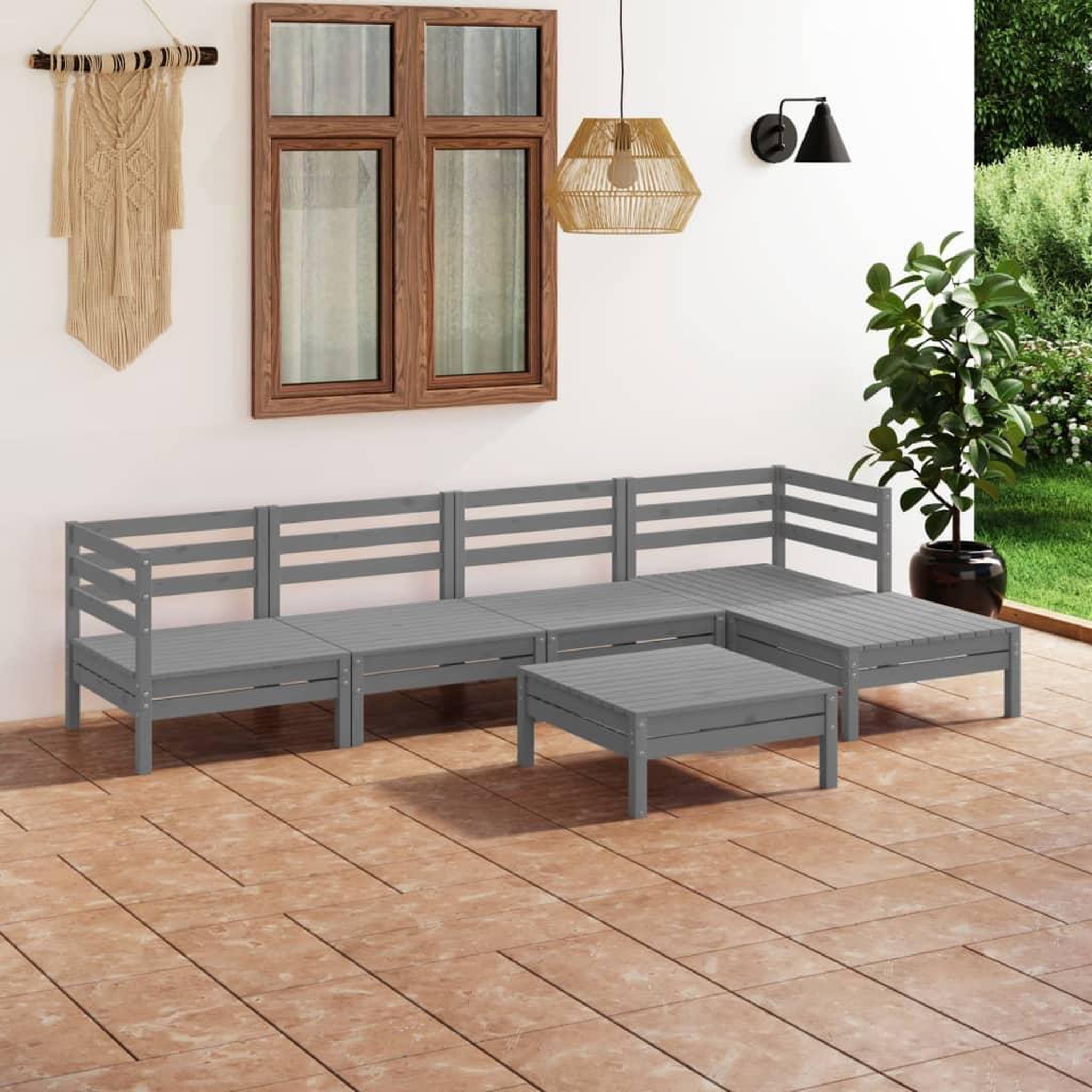 Voir la diapositive 1 : VIDAXL Salon de jardin 6 pcs Bois de pin massif Gris