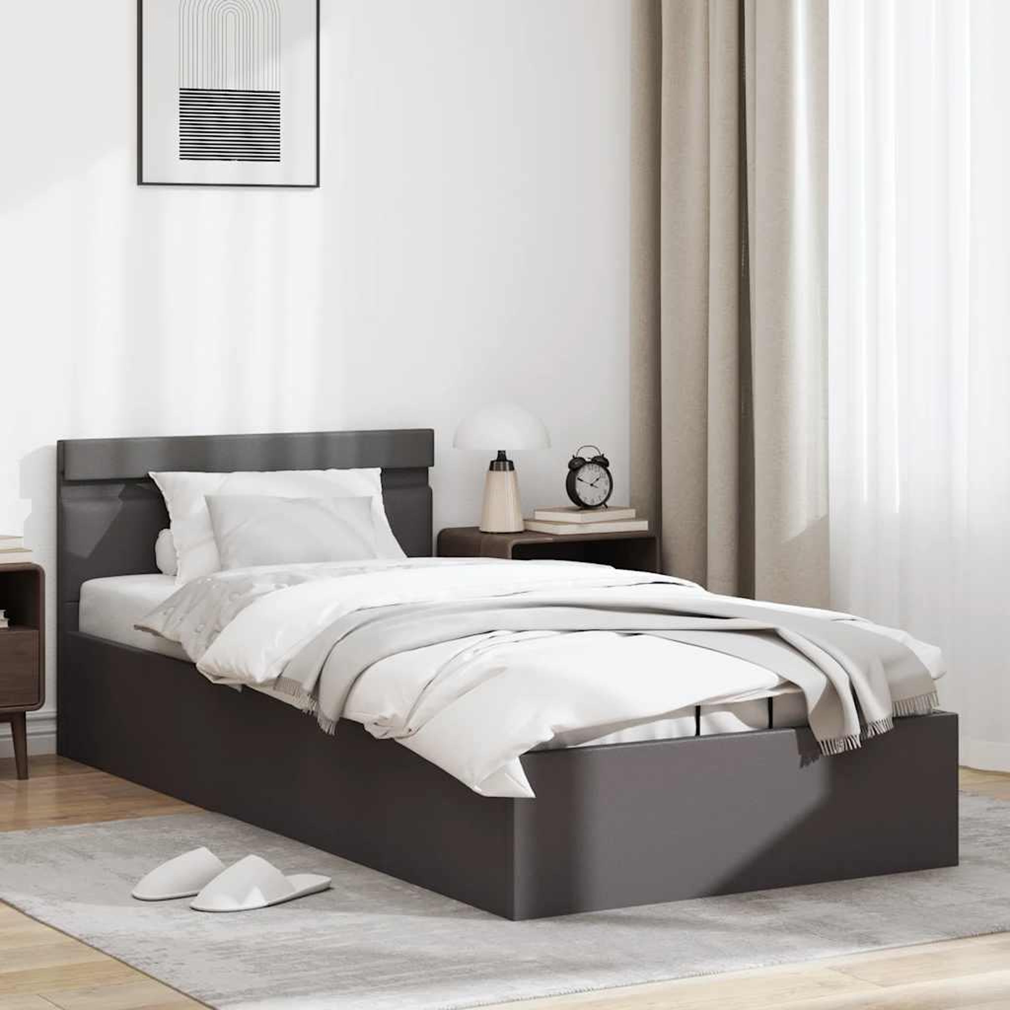 Voir la diapositive 4 : VIDAXL Cadre de lit a rangement avec LED Gris Similicuir 100x200 cm