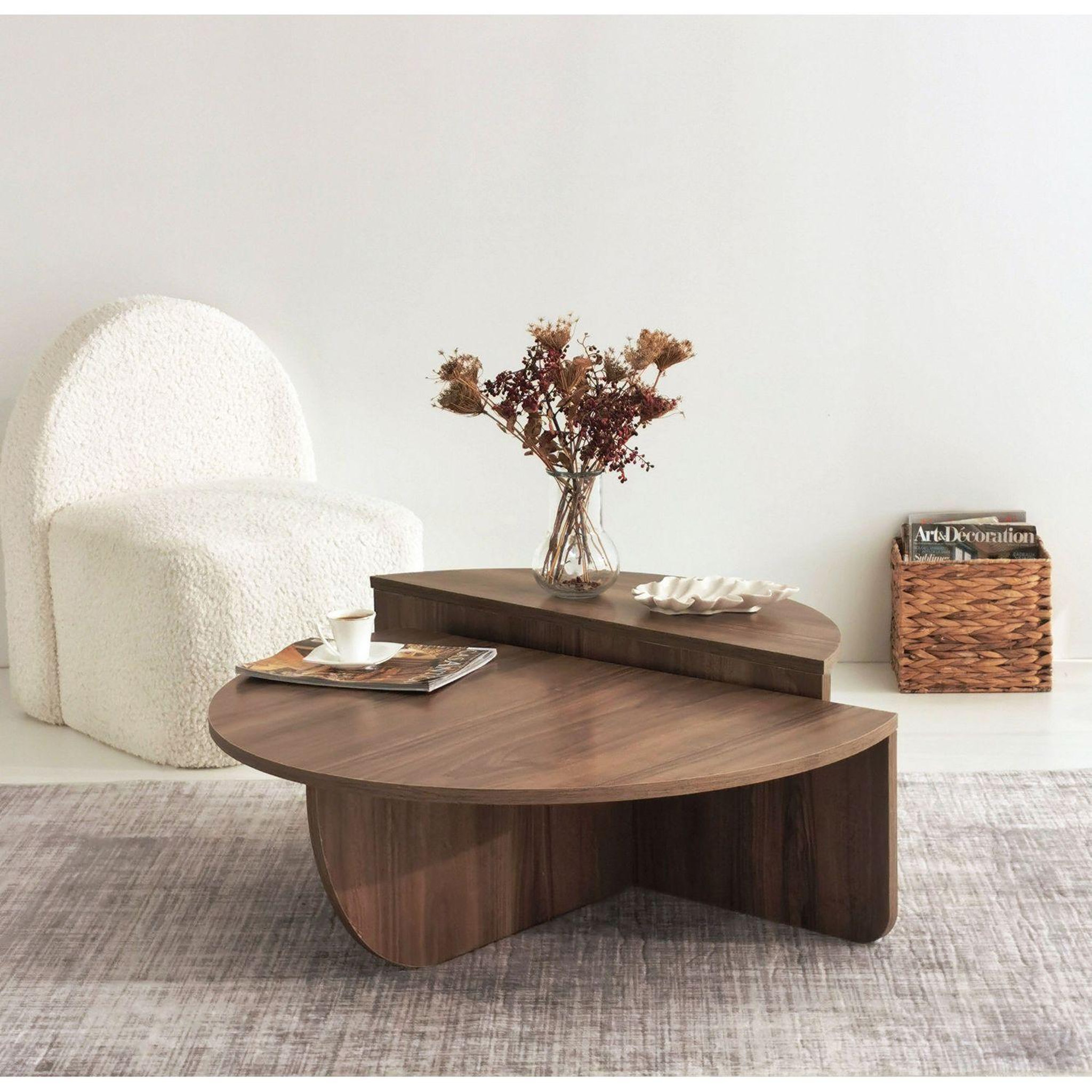 Voir la diapositive 2 : TOILINUX Table basse 2 demis-cercles en panneaux de particules diam.90cm