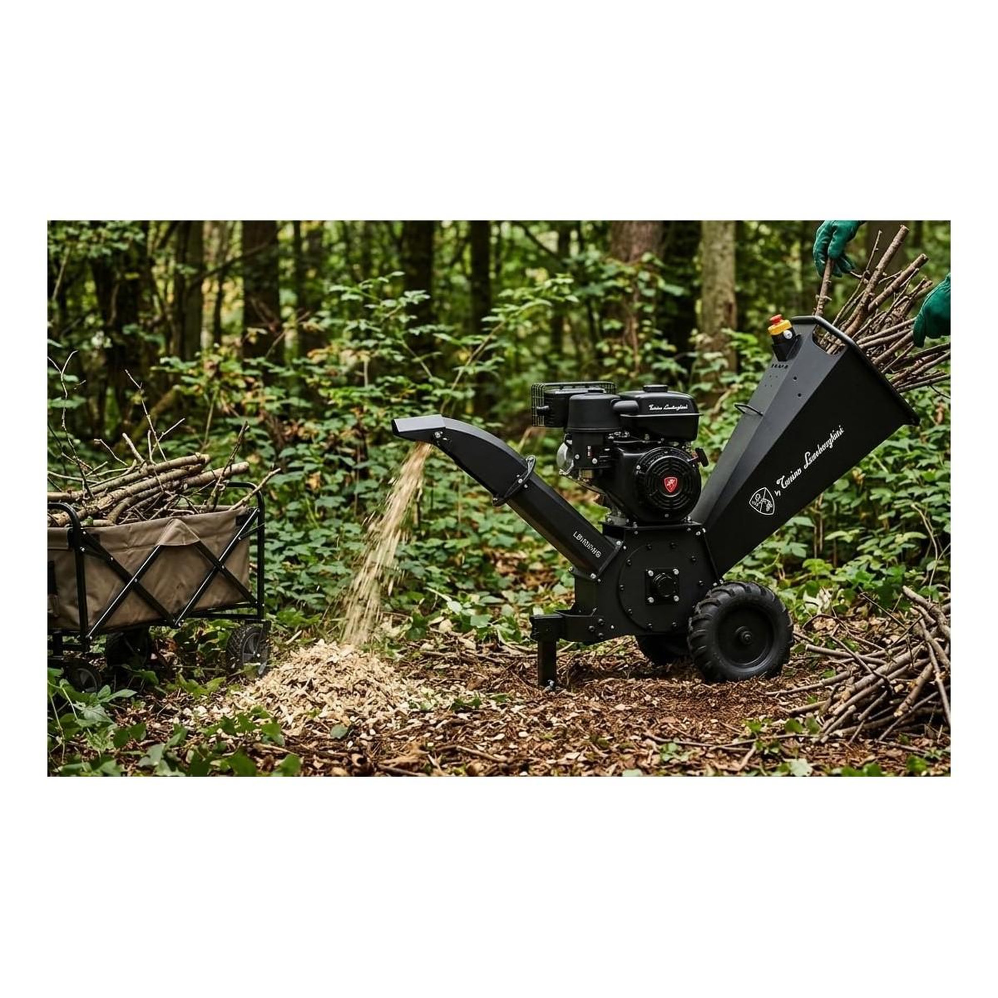 Voir la diapositive 3 : BY TONINO LAMBORGHINI GARDEN MACHINERY Broyeur de végétaux thermique 18cv 459cm³ moteur 4t coupe ø120 mm max démarrage manuel tonino lamborghini