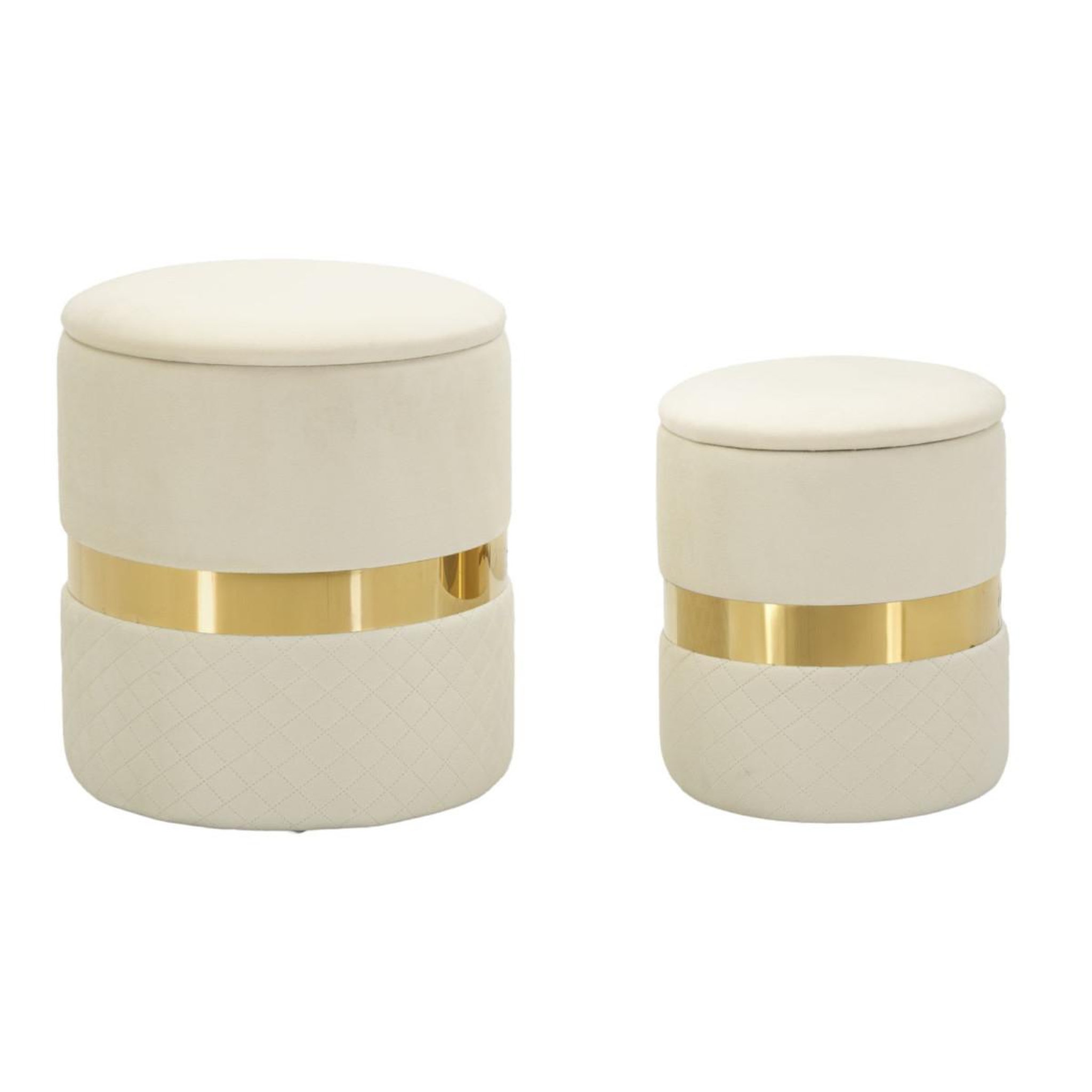 Paris Prix Lot de 2 poufs coffres  sheffild  42cm crème & or
