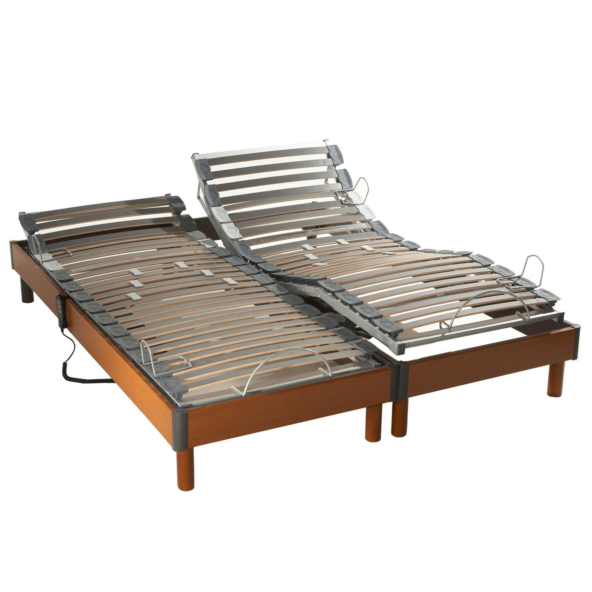 IDLITERIE Lot de sommier relaxation bois merisier 5 plans avec lattes multiplis. Coloris disponibles : Marron