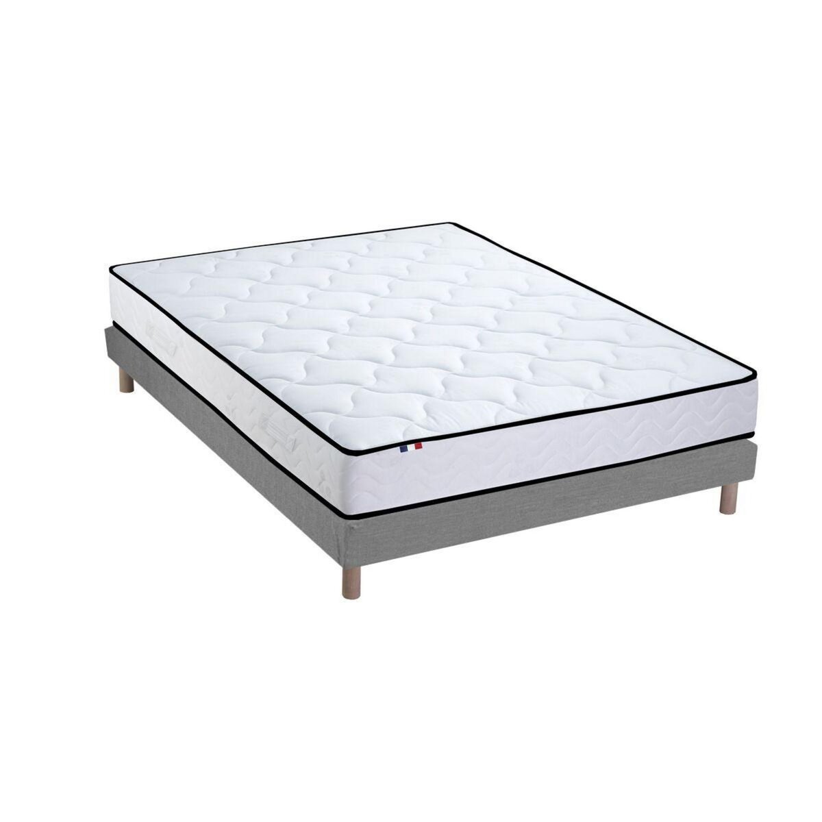 IDLITERIE Ensemble Matelas Ressorts + Mémoire de forme + sommier ELOISE Made in France 140 x 190 Sommier Gris chiné