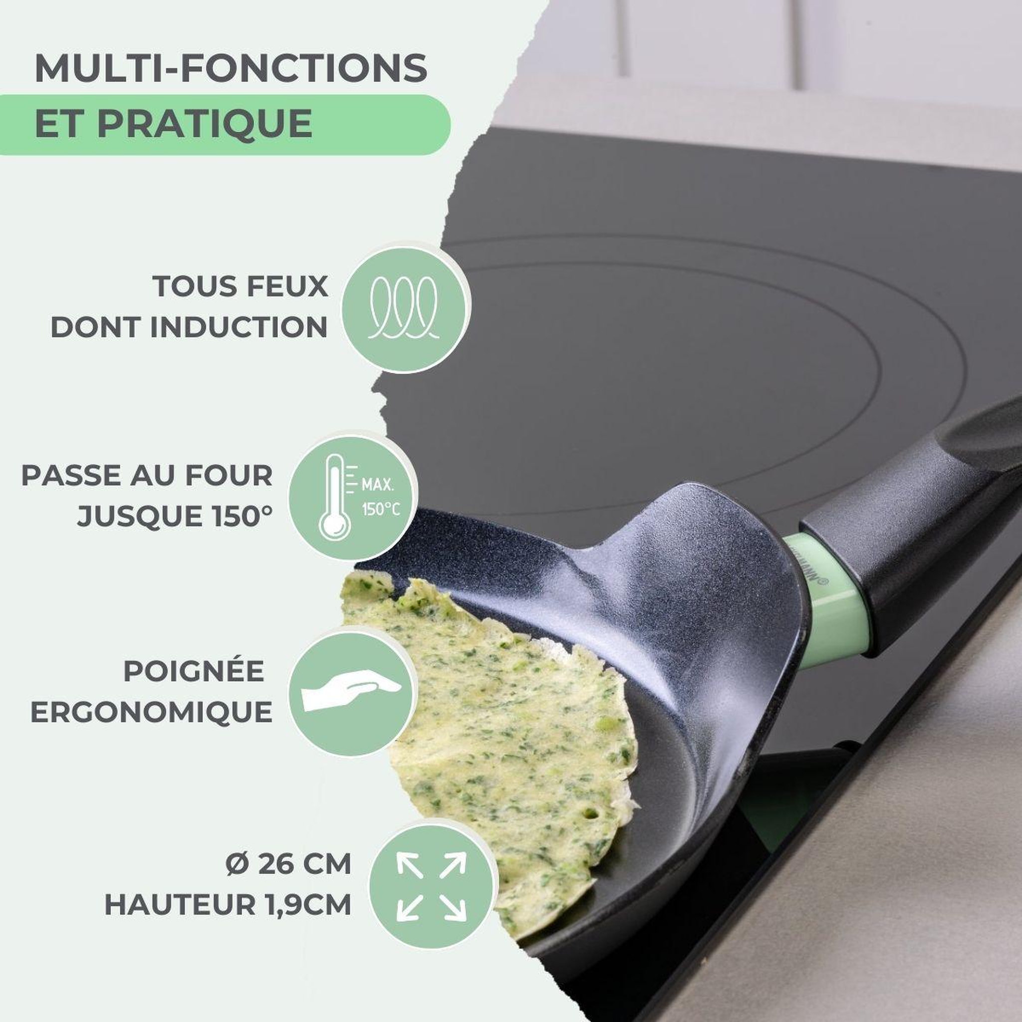 Voir la diapositive 3 : Fackelmann Crêpière 26 cm aluminium revêtement céramique antiadhésif sans PFAS Fackelmann Brandao