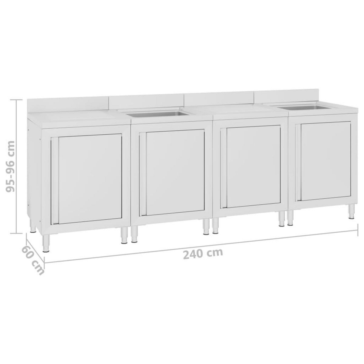 VIDAXL Evier de cuisine commercial 240x60x96 cm Acier inoxydable