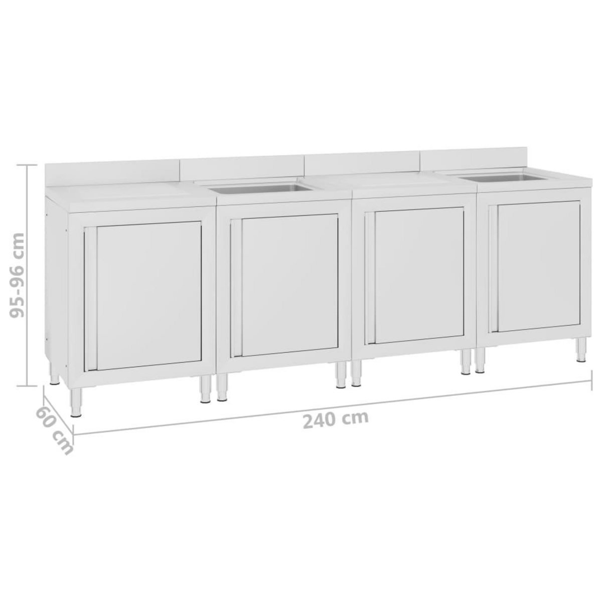 VIDAXL Evier de cuisine commercial 240x60x96 cm Acier inoxydable