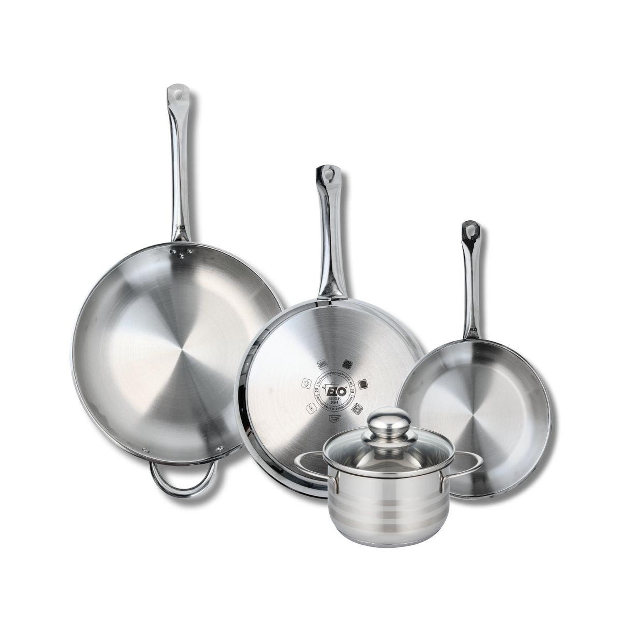 ELO Ensemble de 3 poêles de cuisson 24, 28 et 32 cm et 1 faitout 16 cm elo profi brillant