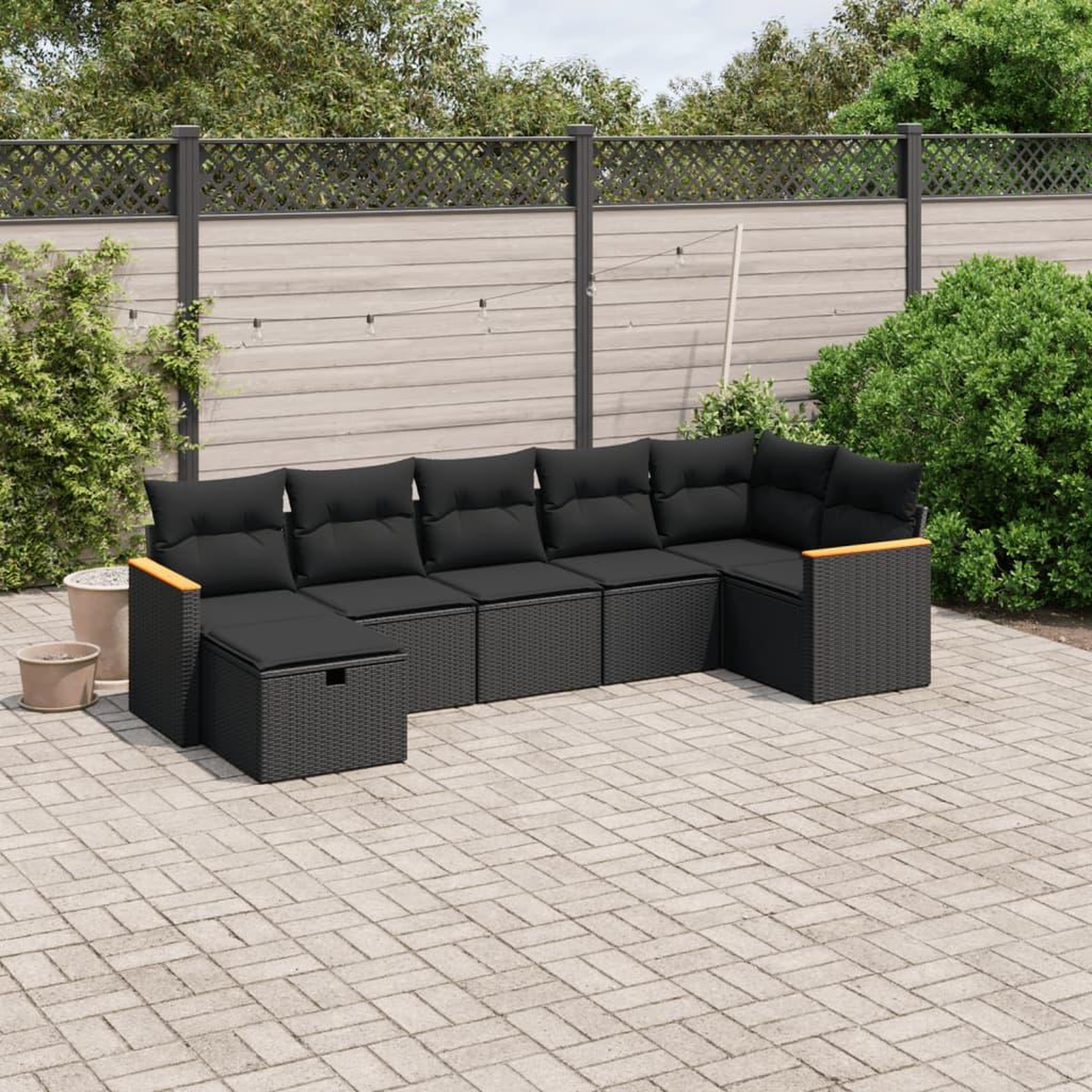 VIDAXL Salon de jardin 7 pcs avec coussins noir resine tressee