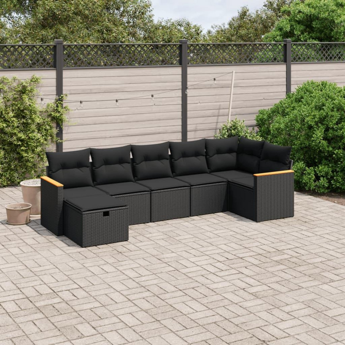 VIDAXL Salon de jardin 7 pcs avec coussins noir resine tressee
