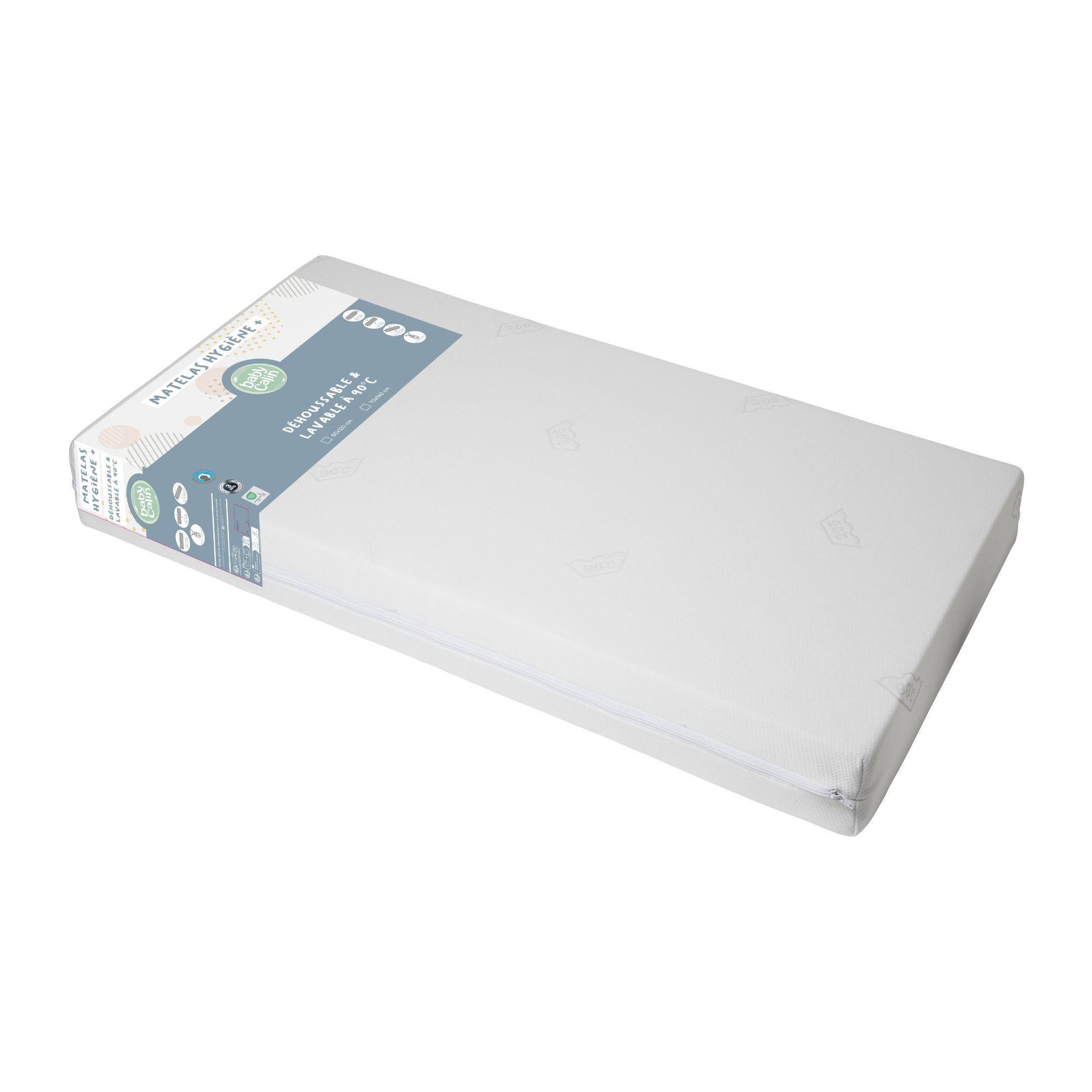 Voir la diapositive 2 : BABYCALIN Matelas hygiène déhoussable lit bébé 70 x 140 cm - 100% polyuréthane - blanc