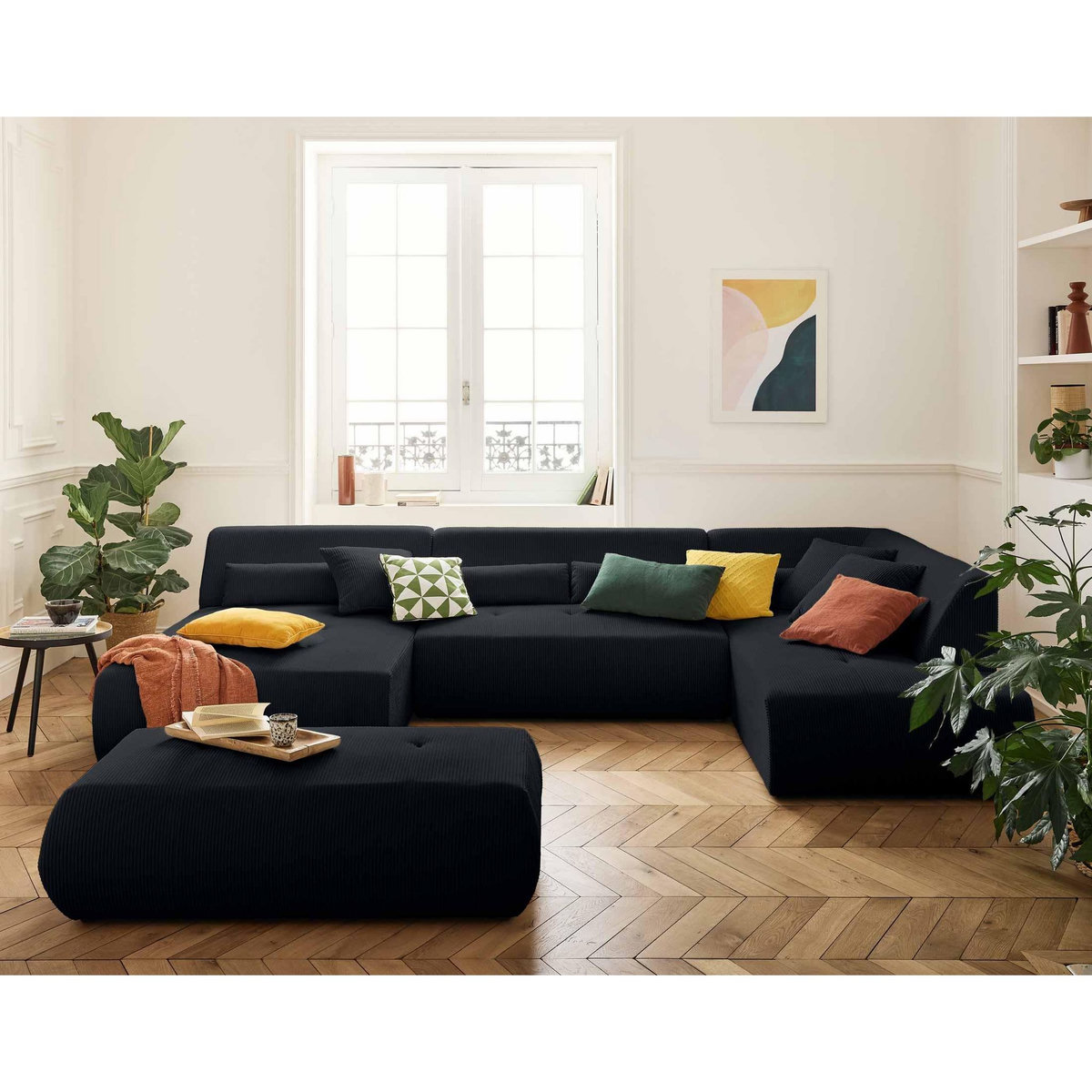 LISA DESIGN Onyx - pouf d'appoint - en velours côtelé