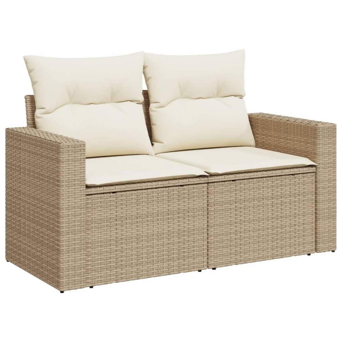 VIDAXL Canape de jardin avec coussins 2 places beige resine tressee