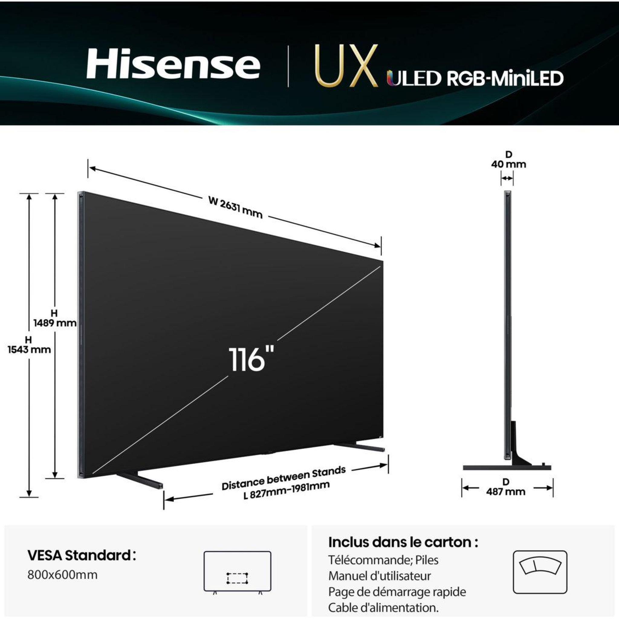 Voir la diapositive 5 : Hisense Tv rgb 116uxq (2025) 116  (293 cm)