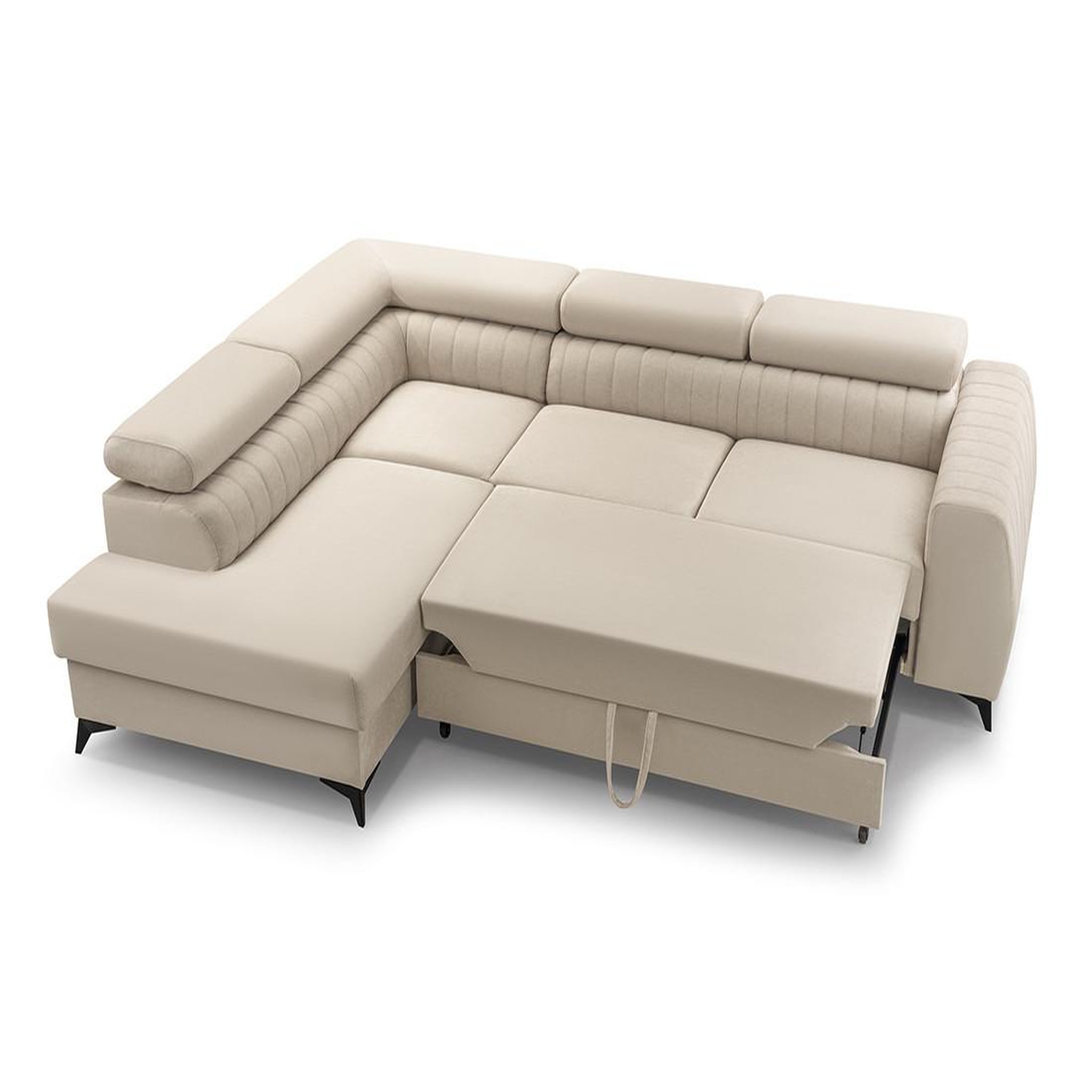 Voir la diapositive 3 : BEST MOBILIER Aneta - canapé d'angle gauche 5 places - convertible avec coffre et têtières - en velours
