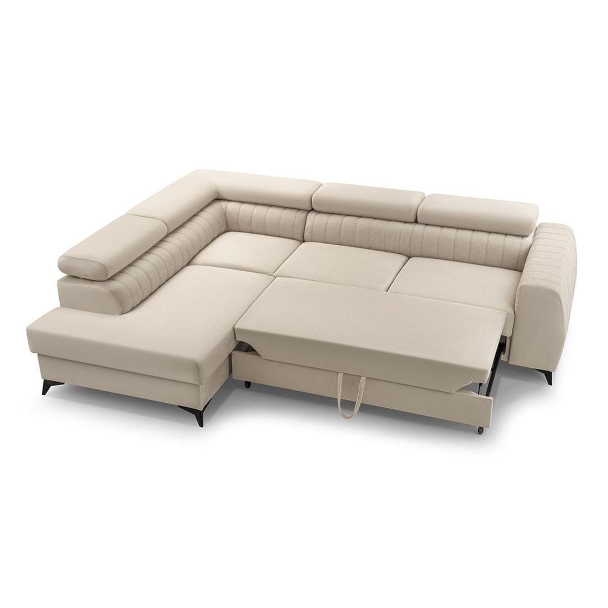 BEST MOBILIER Aneta - canapé d'angle gauche 5 places - convertible avec coffre et têtières - en velours