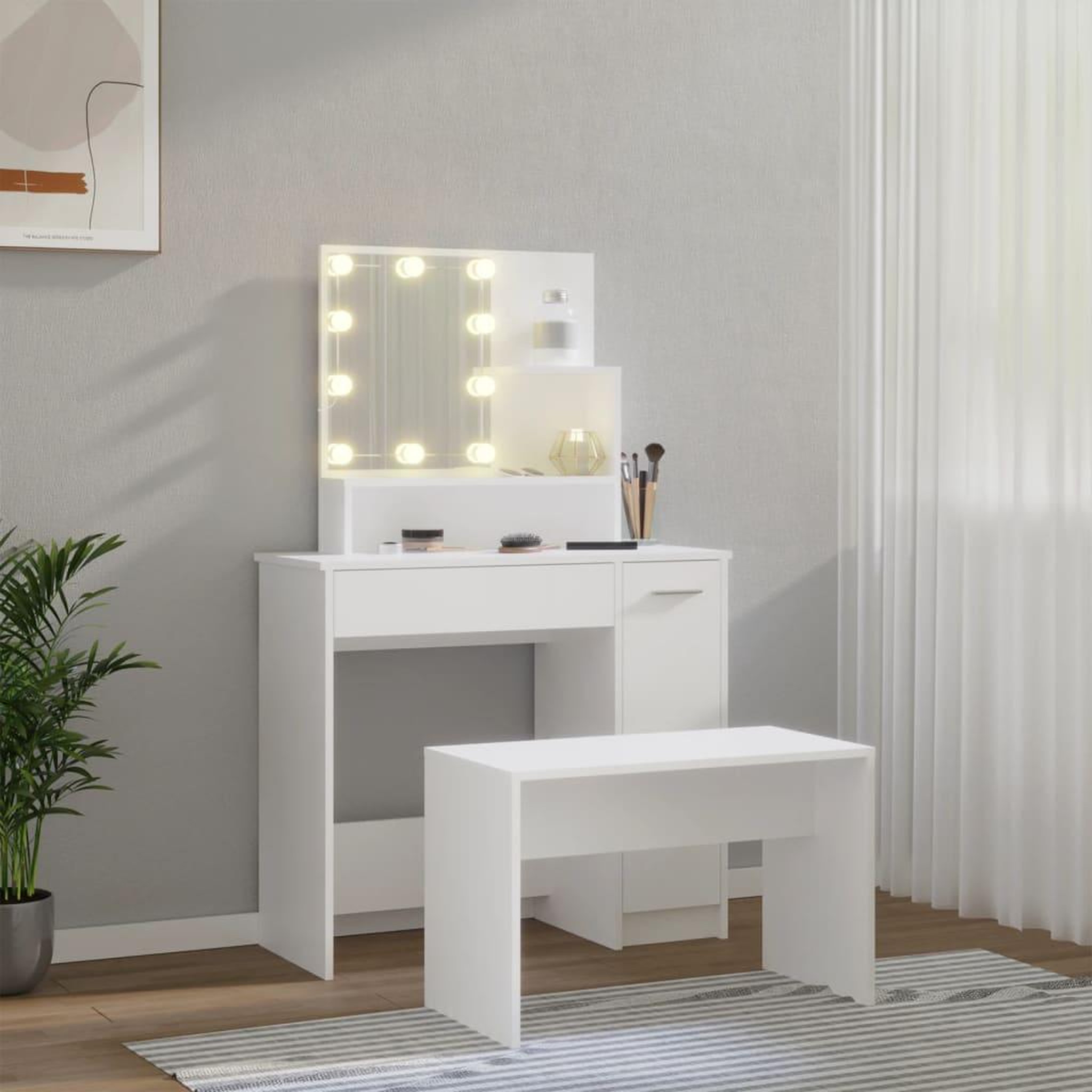 Voir la diapositive 3 : VIDAXL Ensemble de coiffeuse avec LED Blanc Bois d'ingenierie