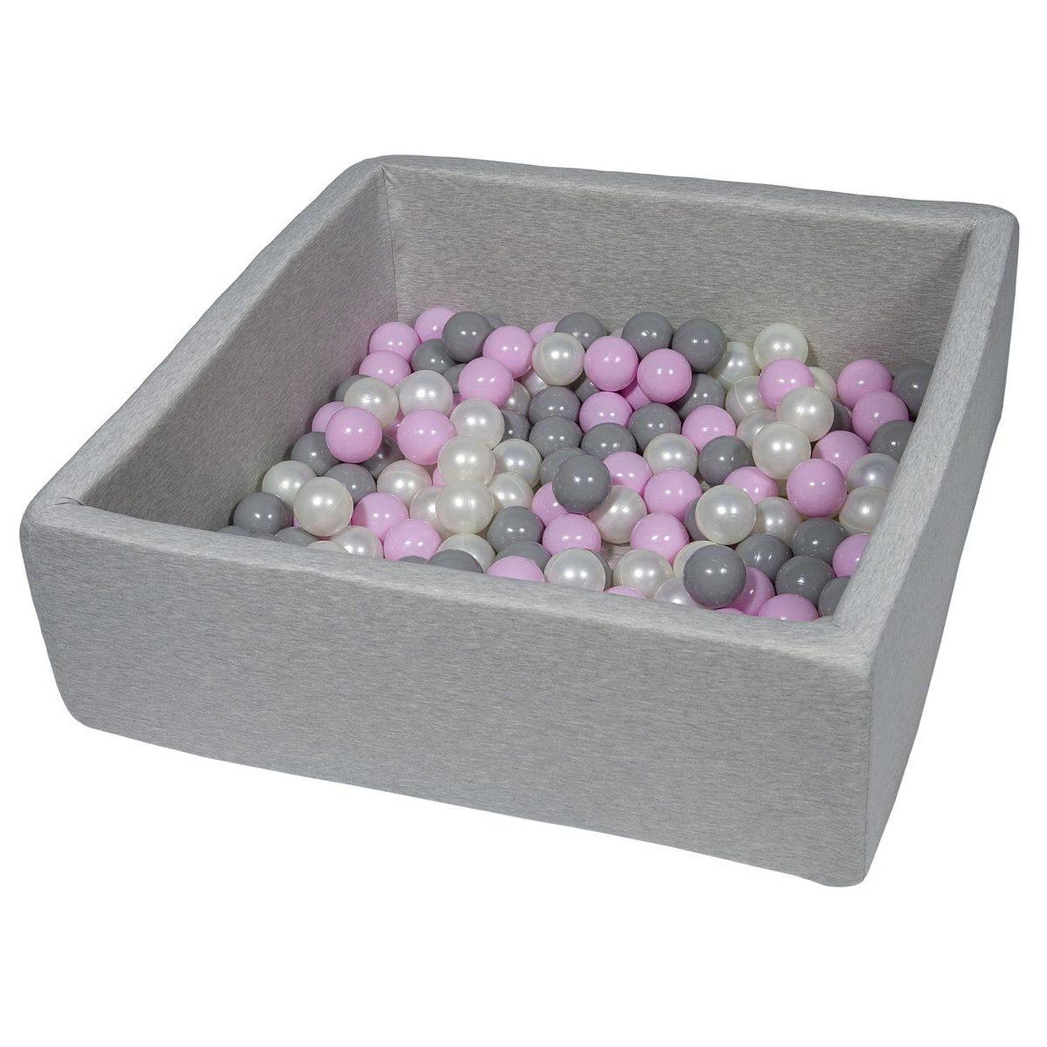 VELINDA Piscine à balles pour enfant,  90x90 cm, aire de jeu + 150 balles perle, rose clair, gris