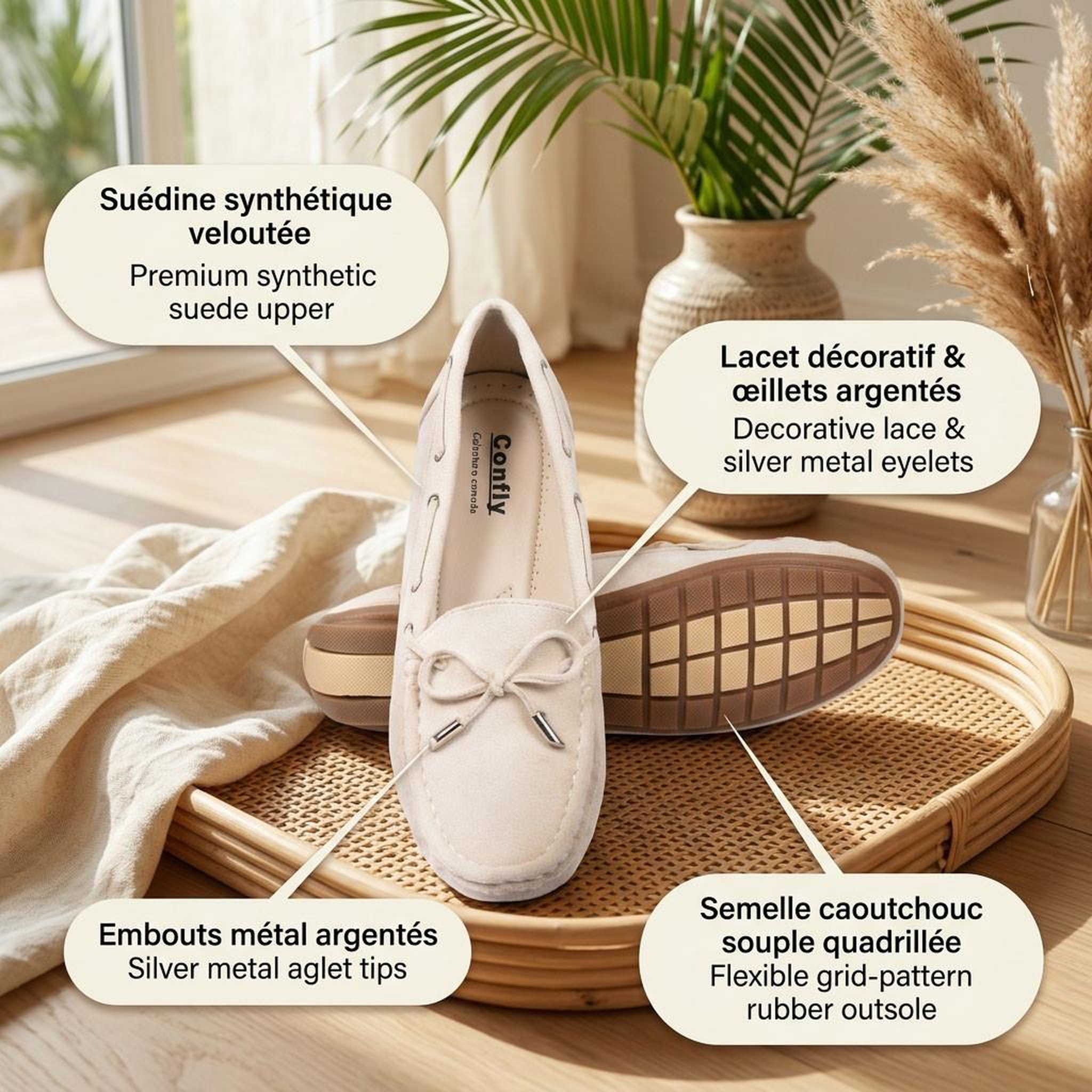 Voir la diapositive 4 : OZABI OZABI Mocassins Femme Lacet Daim Bobo Chic 3 Coloris